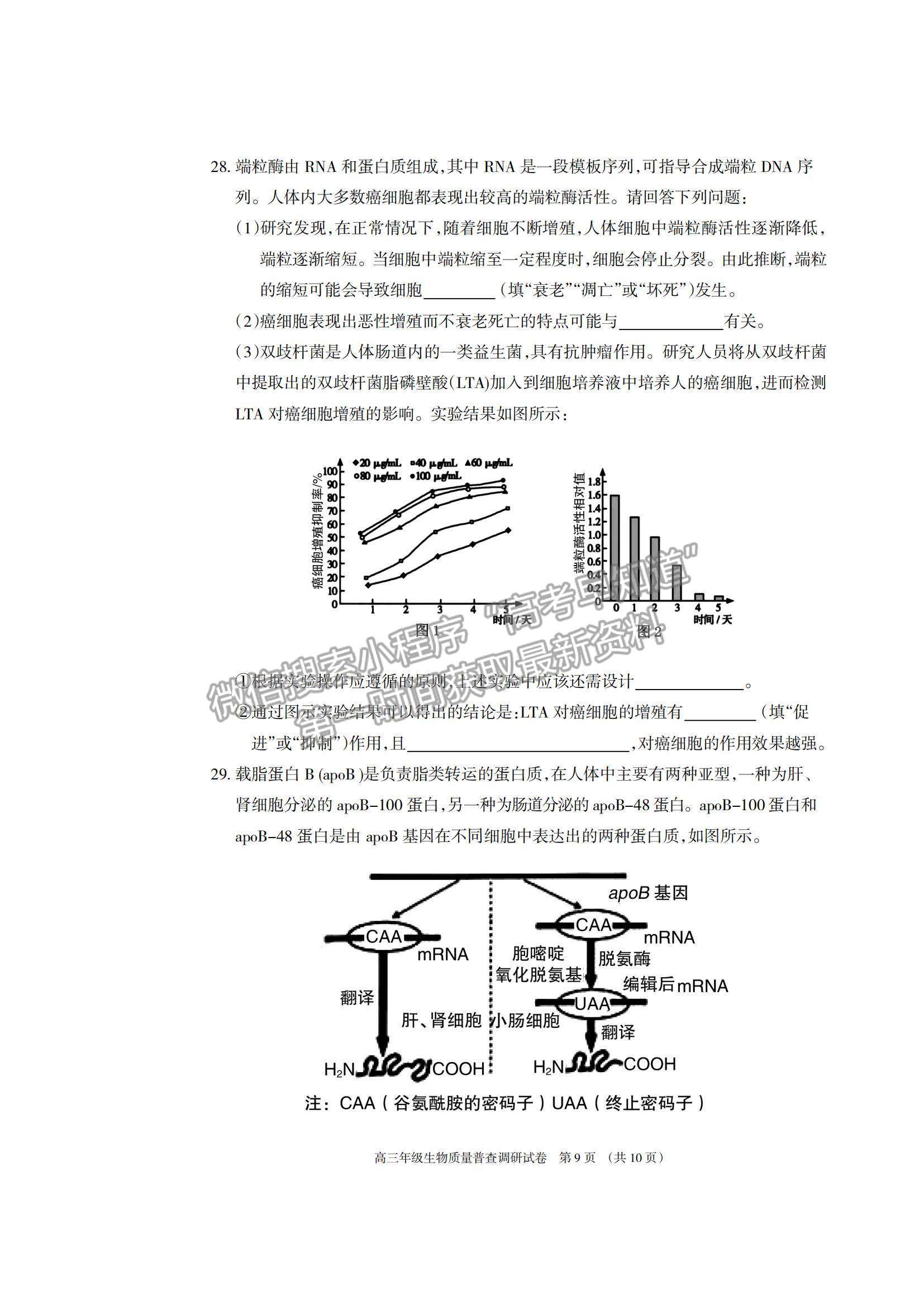 2022內(nèi)蒙古呼和浩特高三上學期質(zhì)量普查調(diào)研考試生物試題及參考答案