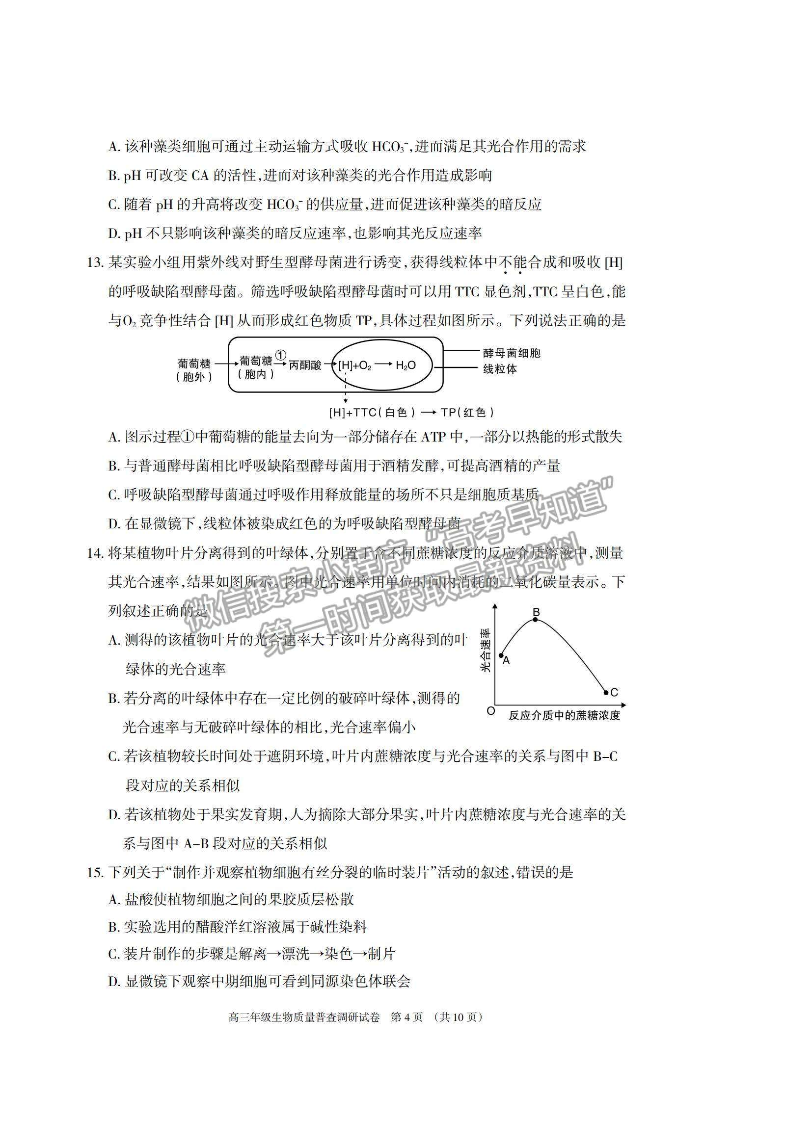 2022內(nèi)蒙古呼和浩特高三上學(xué)期質(zhì)量普查調(diào)研考試生物試題及參考答案