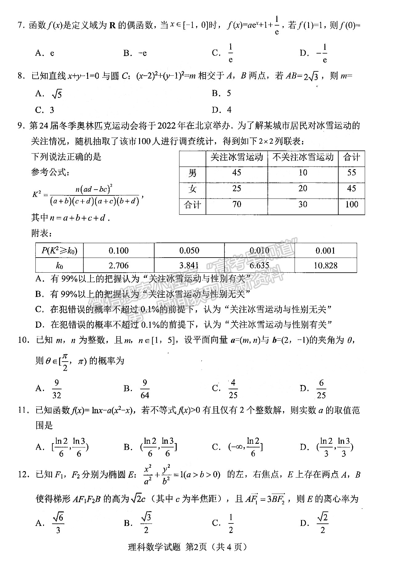 2022四川省綿陽市高中2019級(jí)第二次診斷性考試?yán)砜茢?shù)學(xué)試題及答案