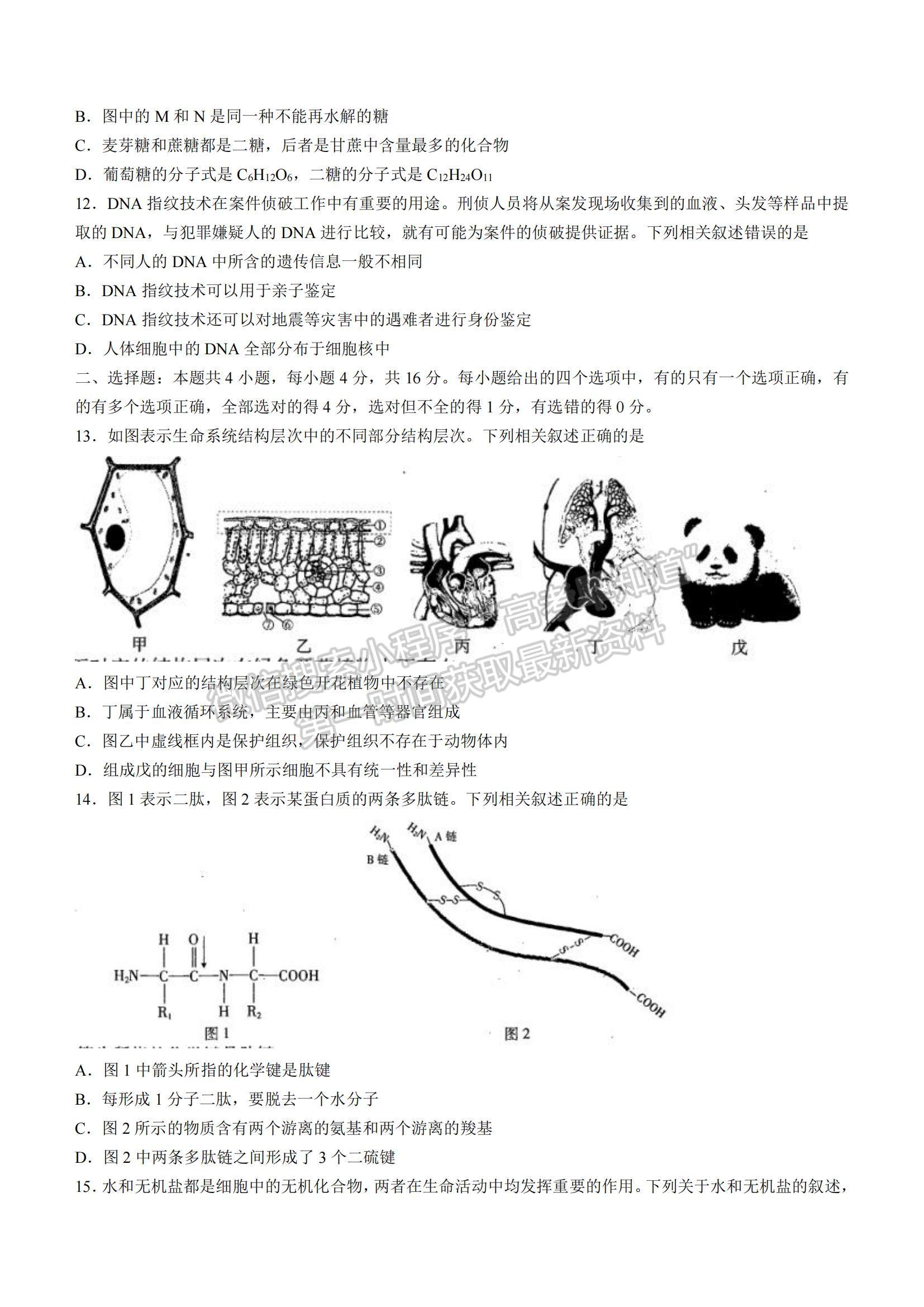 2022江西省高一第一次模擬選科聯(lián)考生物試題及參考答案