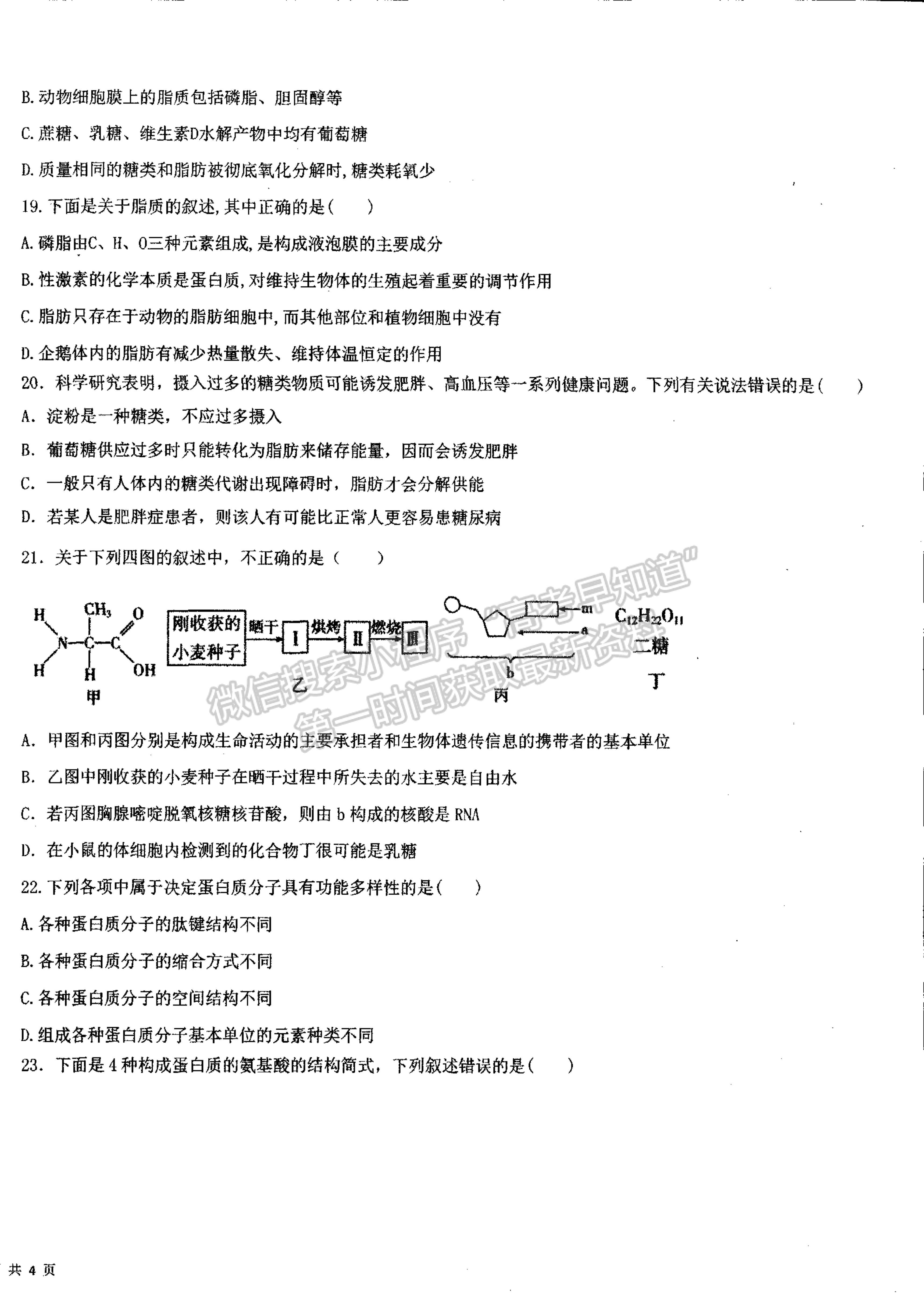 2022山西省朔州市平魯區(qū)李林中學高一第一次月考生物（平行班）試題及參考答案