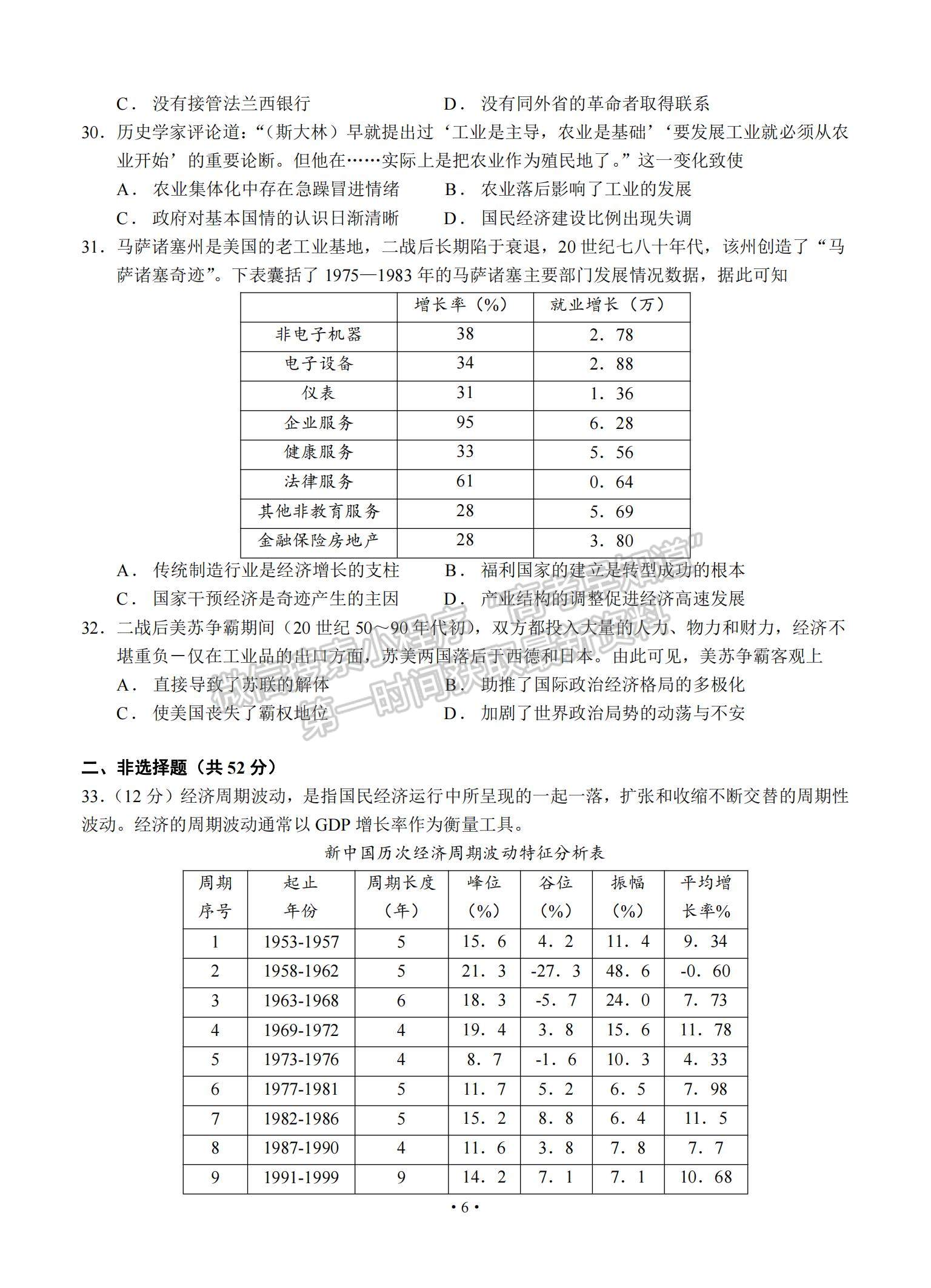 2022黑龍江省大慶鐵人中學高三第二次階段考試（12月）歷史試題及參考答案