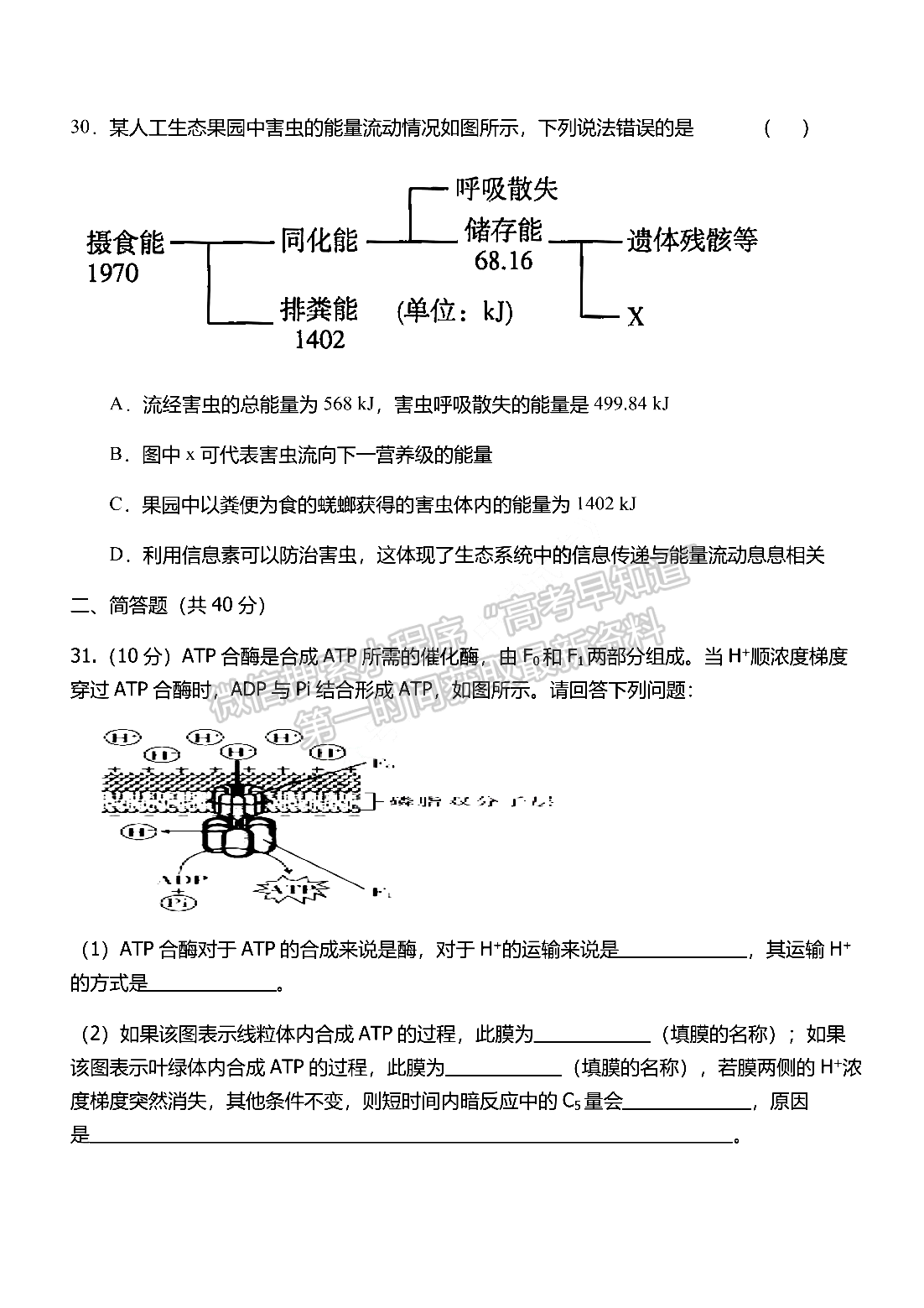 2022河南省重點(diǎn)高中高三上學(xué)期階段性調(diào)研聯(lián)考二生物試卷及參考答案