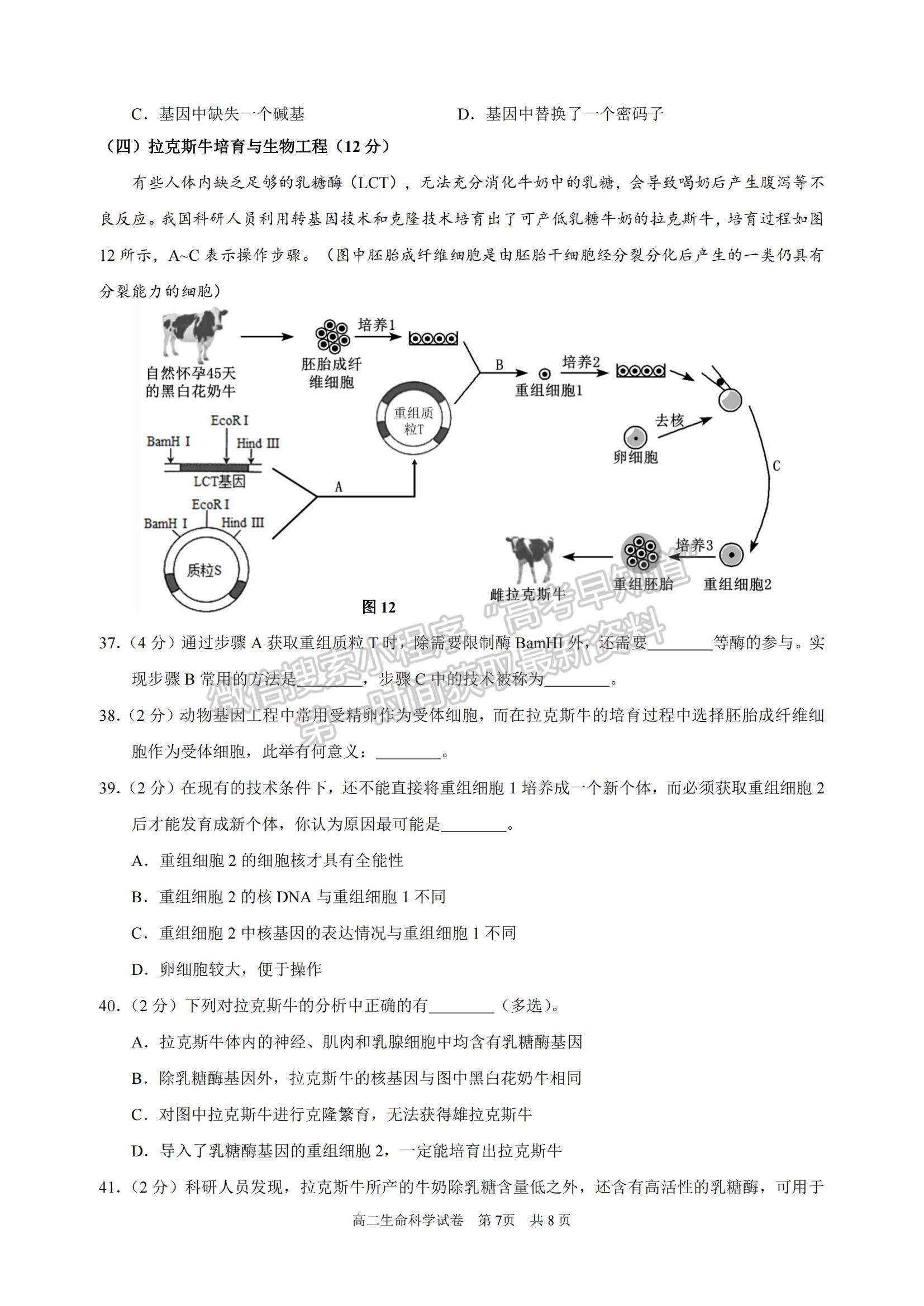 2022上海市黃浦區(qū)高三上學(xué)期期終調(diào)研測試（一模）生物試題及參考答案