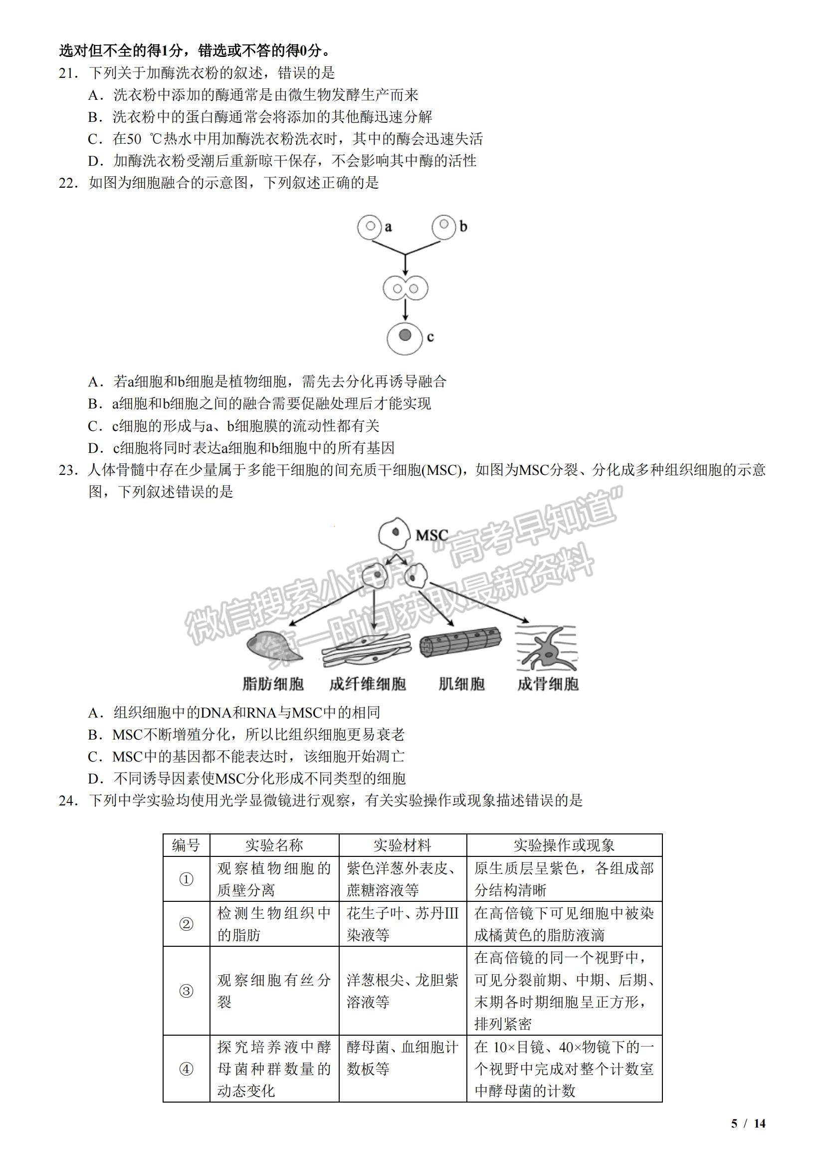 2018江蘇卷高考真題生物試卷及參考答案