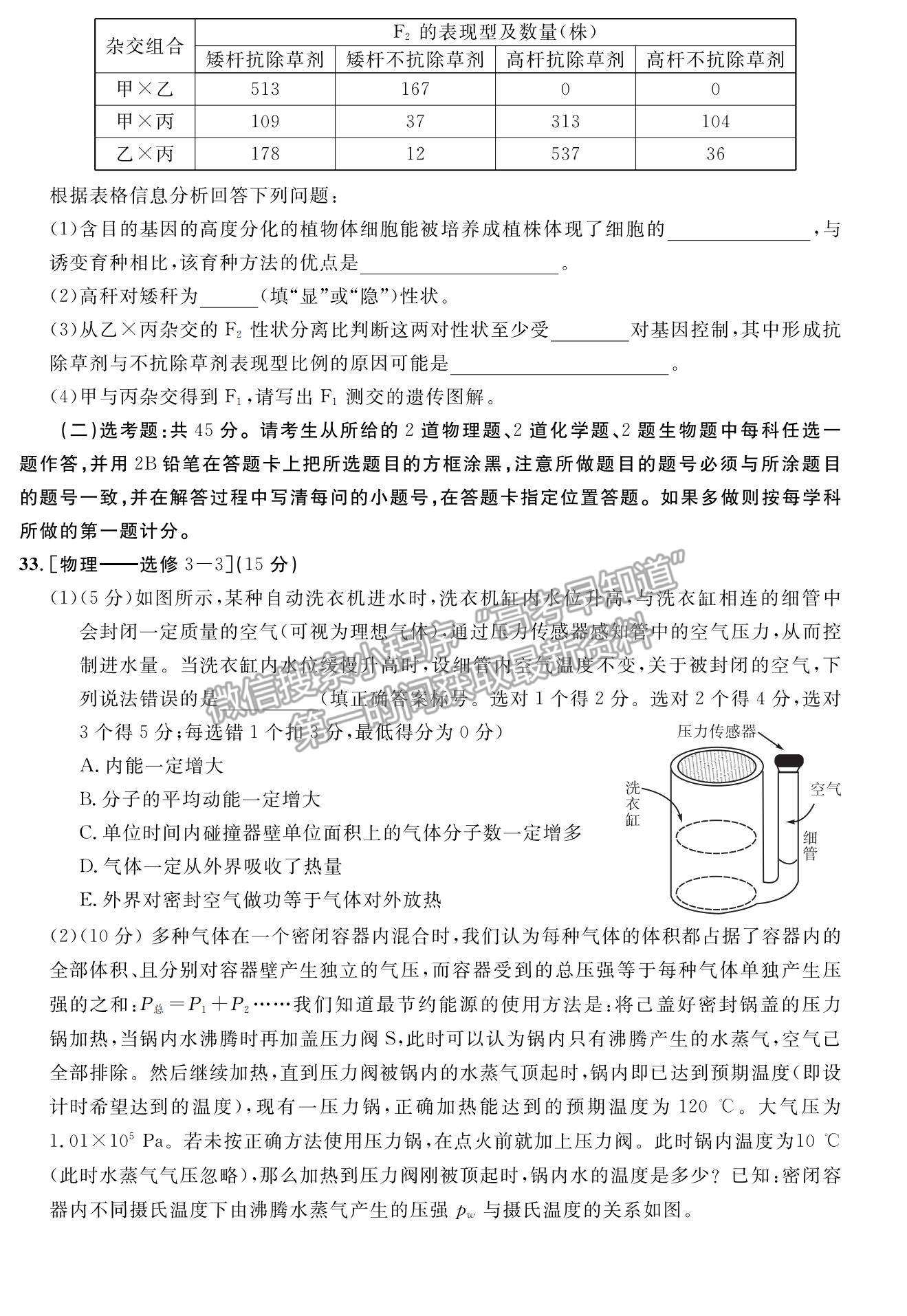 2022安徽示范高中高三上學(xué)期冬季聯(lián)賽理綜試題及參考答案