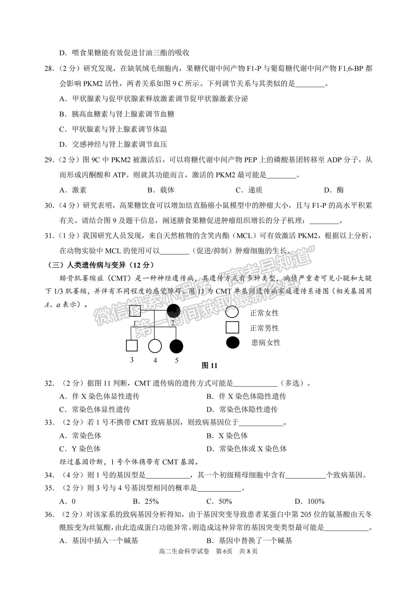 2022上海市黃浦區(qū)高三上學(xué)期期終調(diào)研測試（一模）生物試題及參考答案