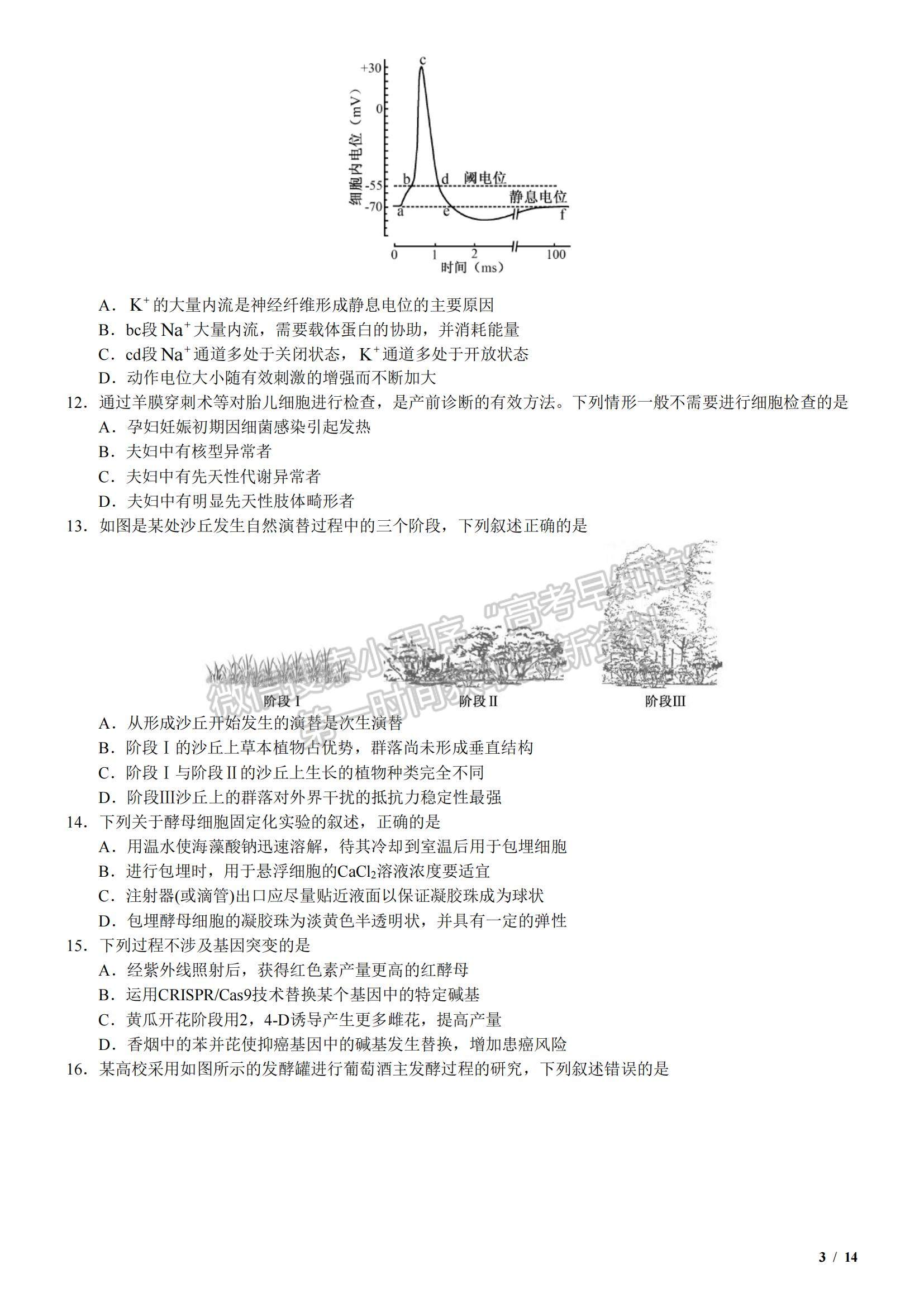 2018江蘇卷高考真題生物試卷及參考答案