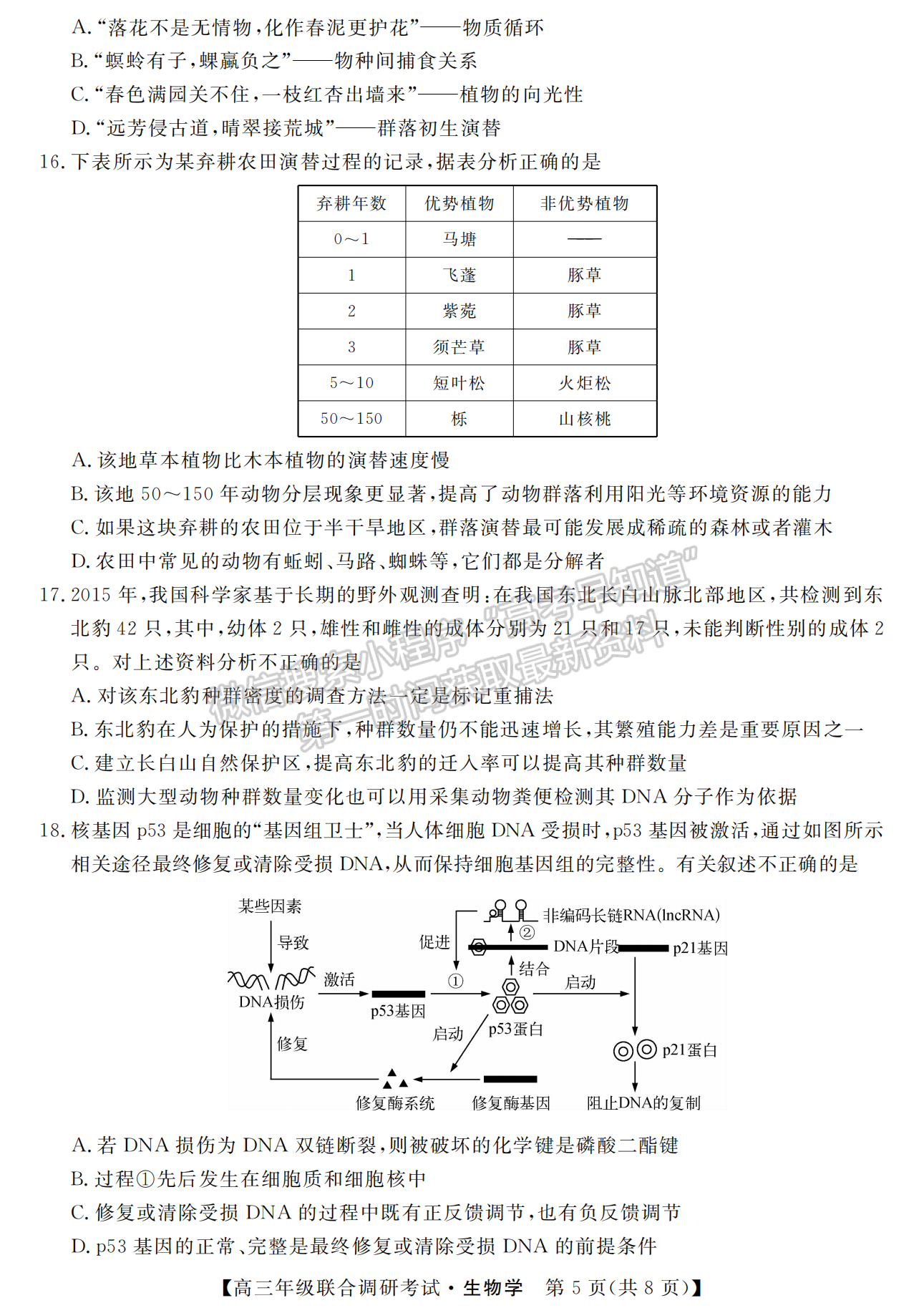 湖北省部分市州2022年元月高三年級(jí)聯(lián)合調(diào)研考試生物試卷及答案