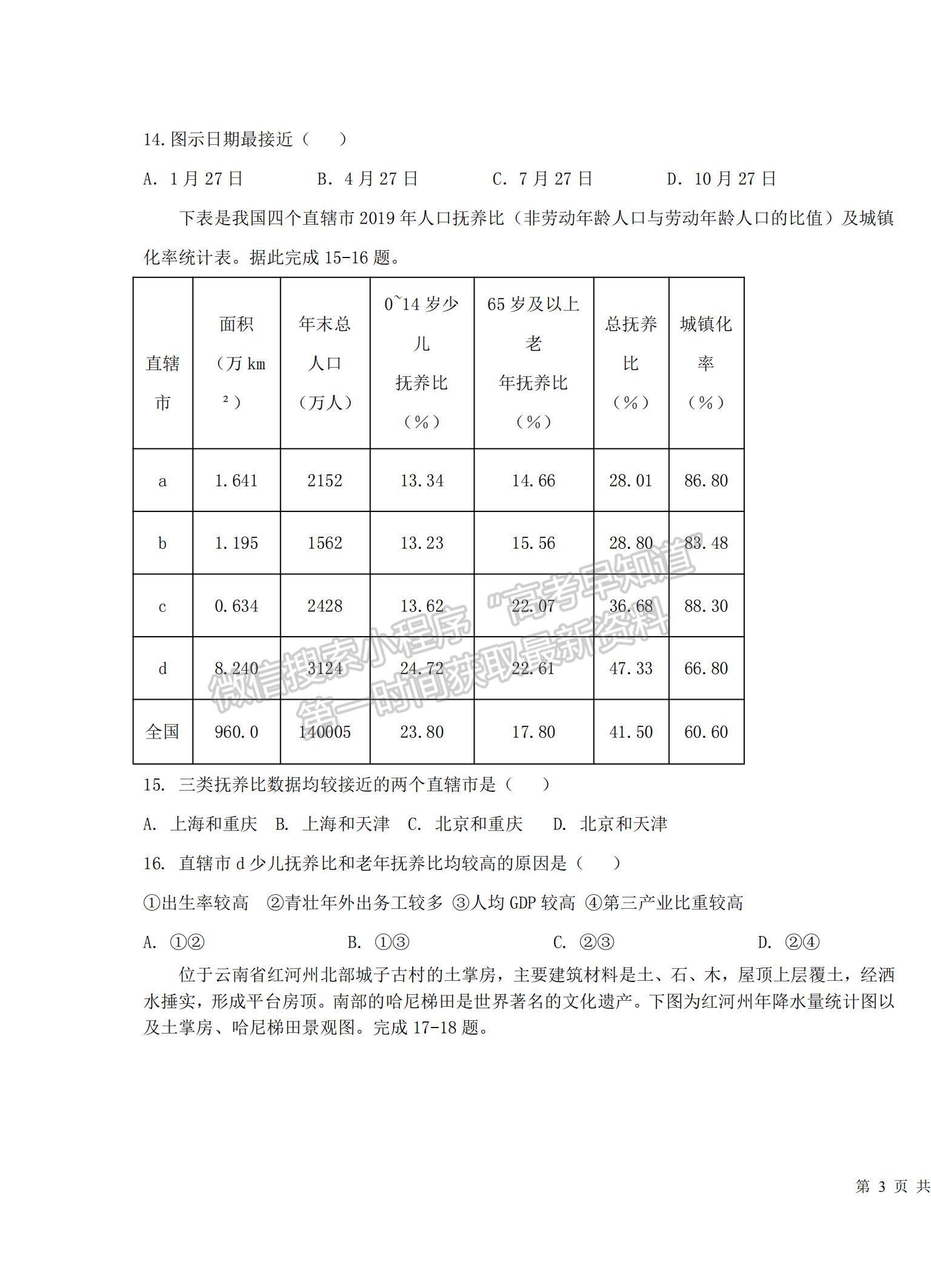 2022新疆烏魯木齊八中高三上學(xué)期第三次月考地理試題及參考答案