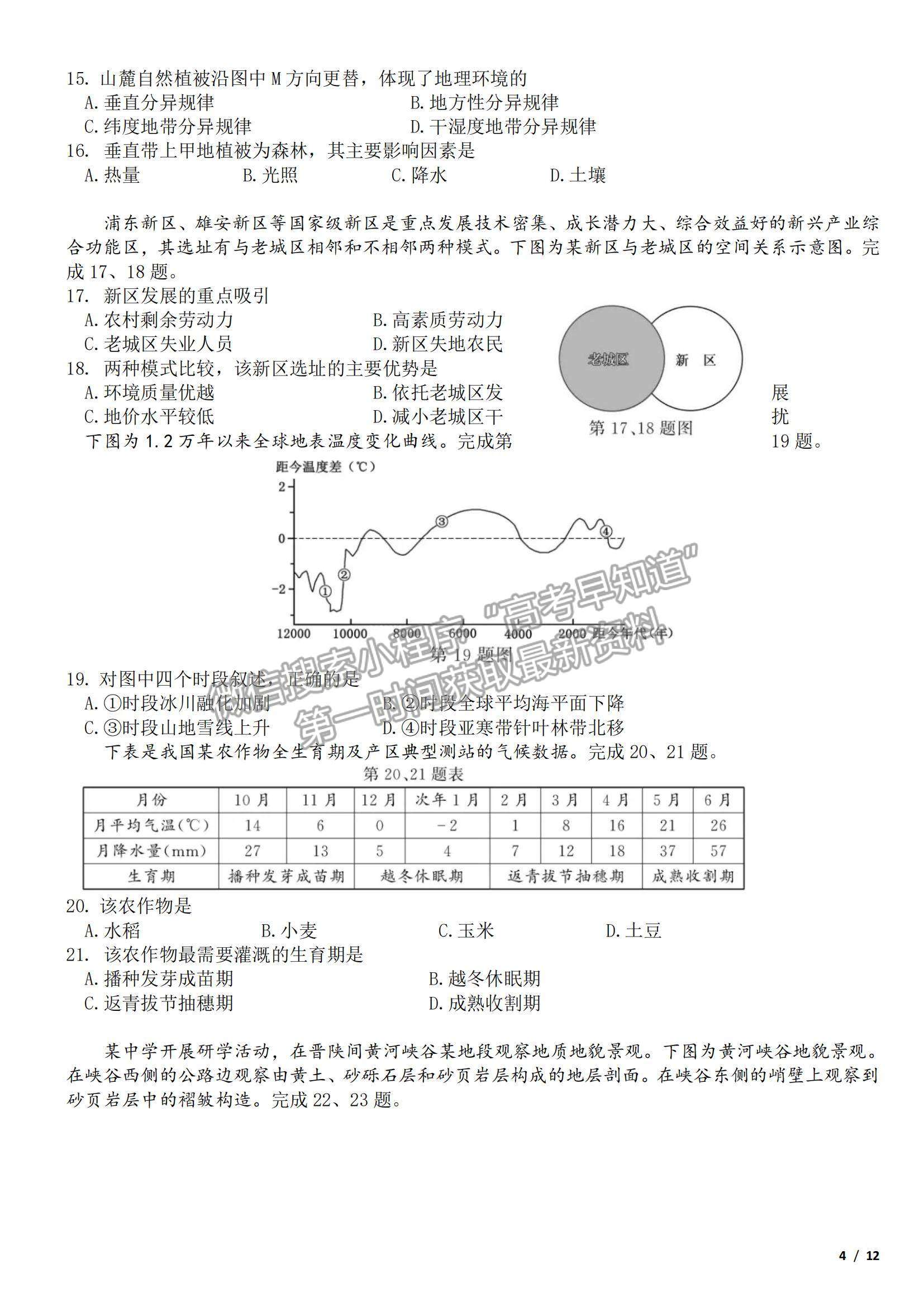 2018浙江卷高考真題（11月選考）地理試卷及參考答案