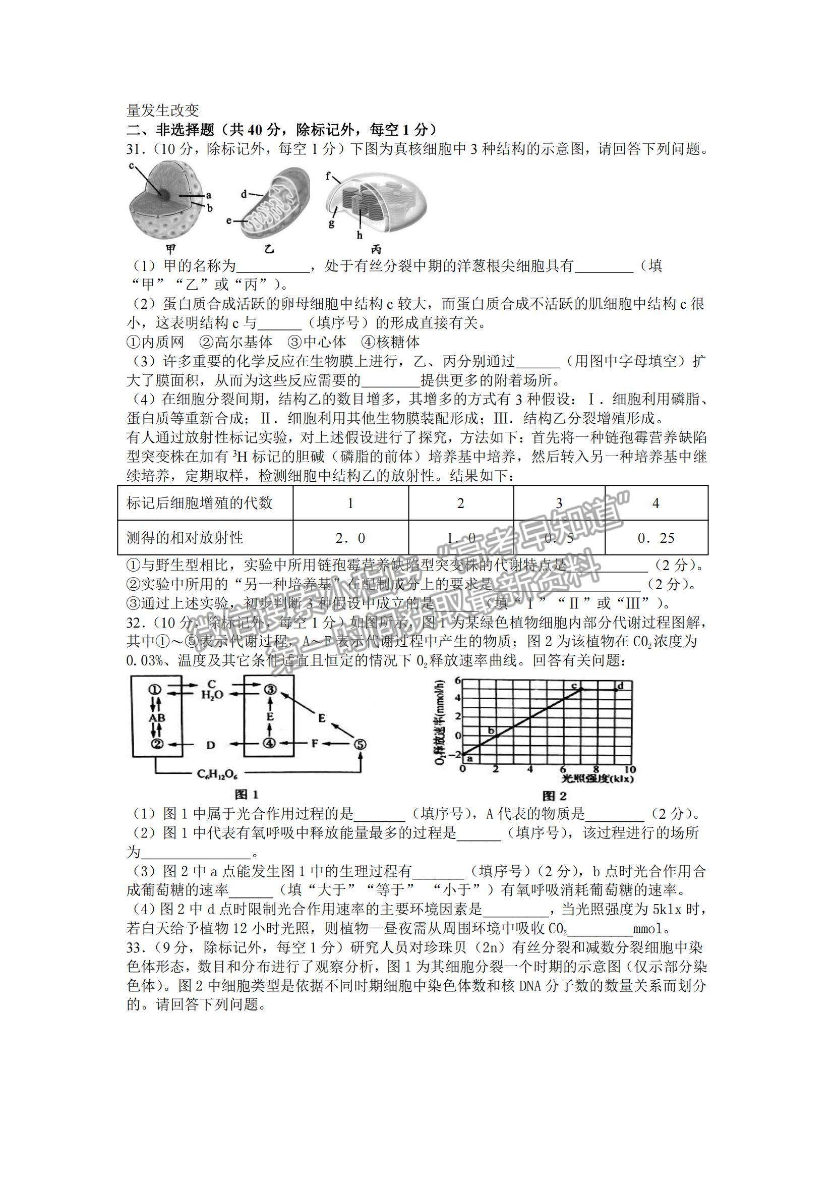 2022山西省太原五中高三第四次模塊診斷生物試題及參考答案