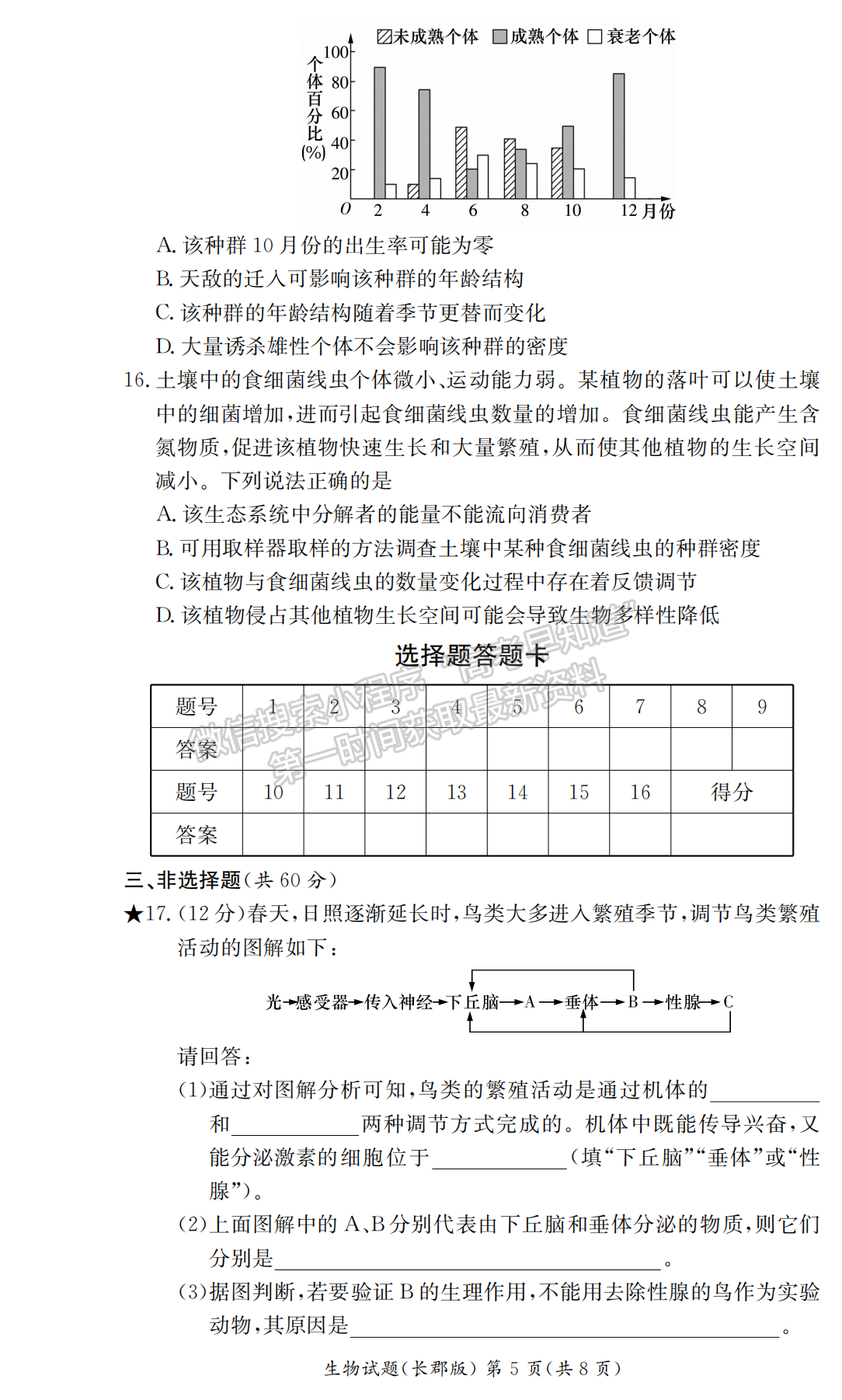 2021-2022學(xué)年長(zhǎng)郡中學(xué)高二第一學(xué)期期末考生物試題及答案