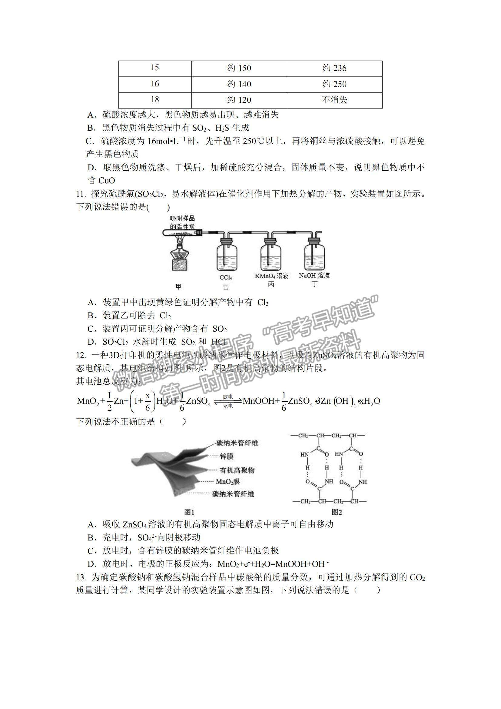 2022山西省太原五中高三第四次模塊診斷化學試題及參考答案