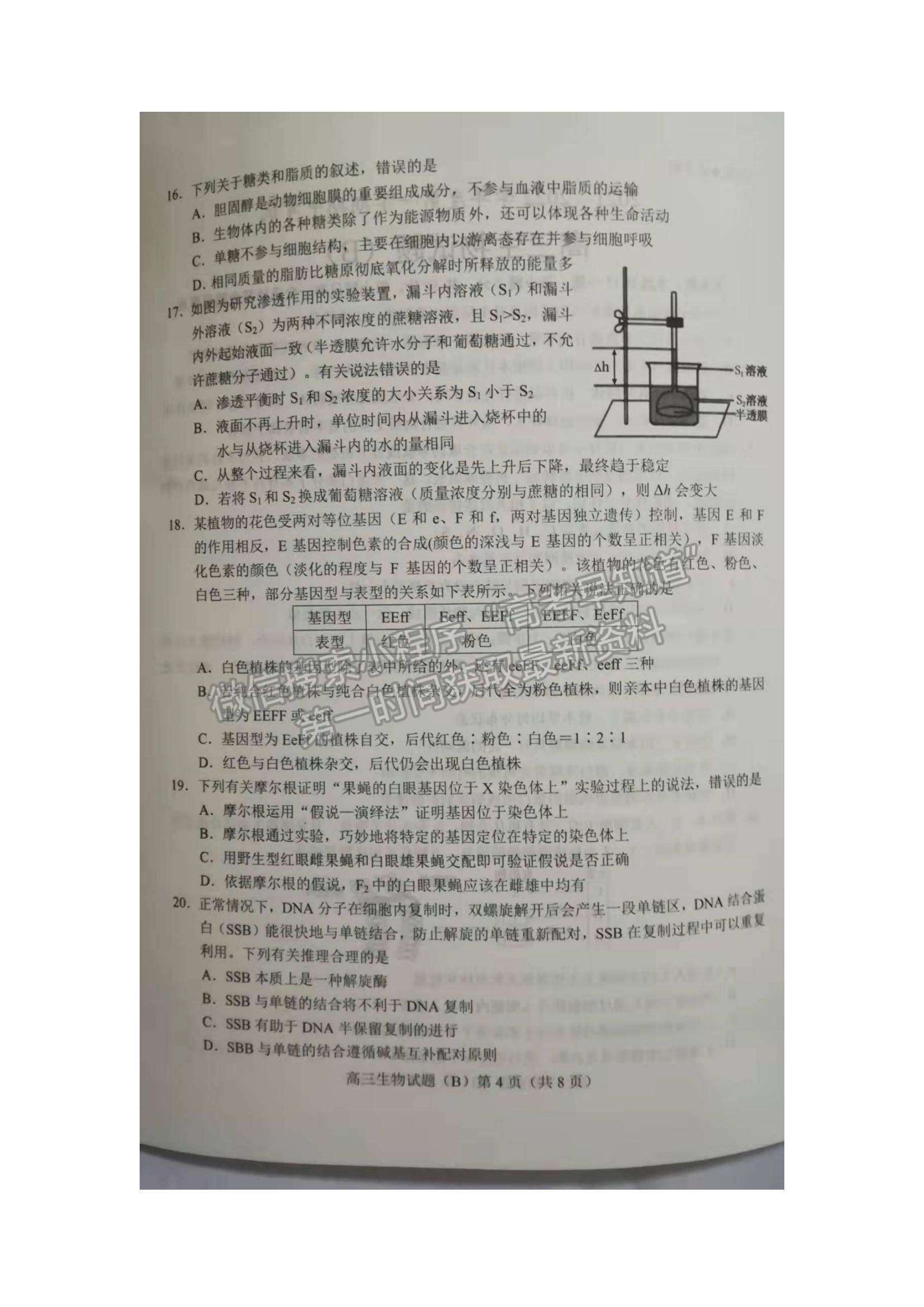 2022山東省菏澤市高三上學期期中考試生物試題及參考答案