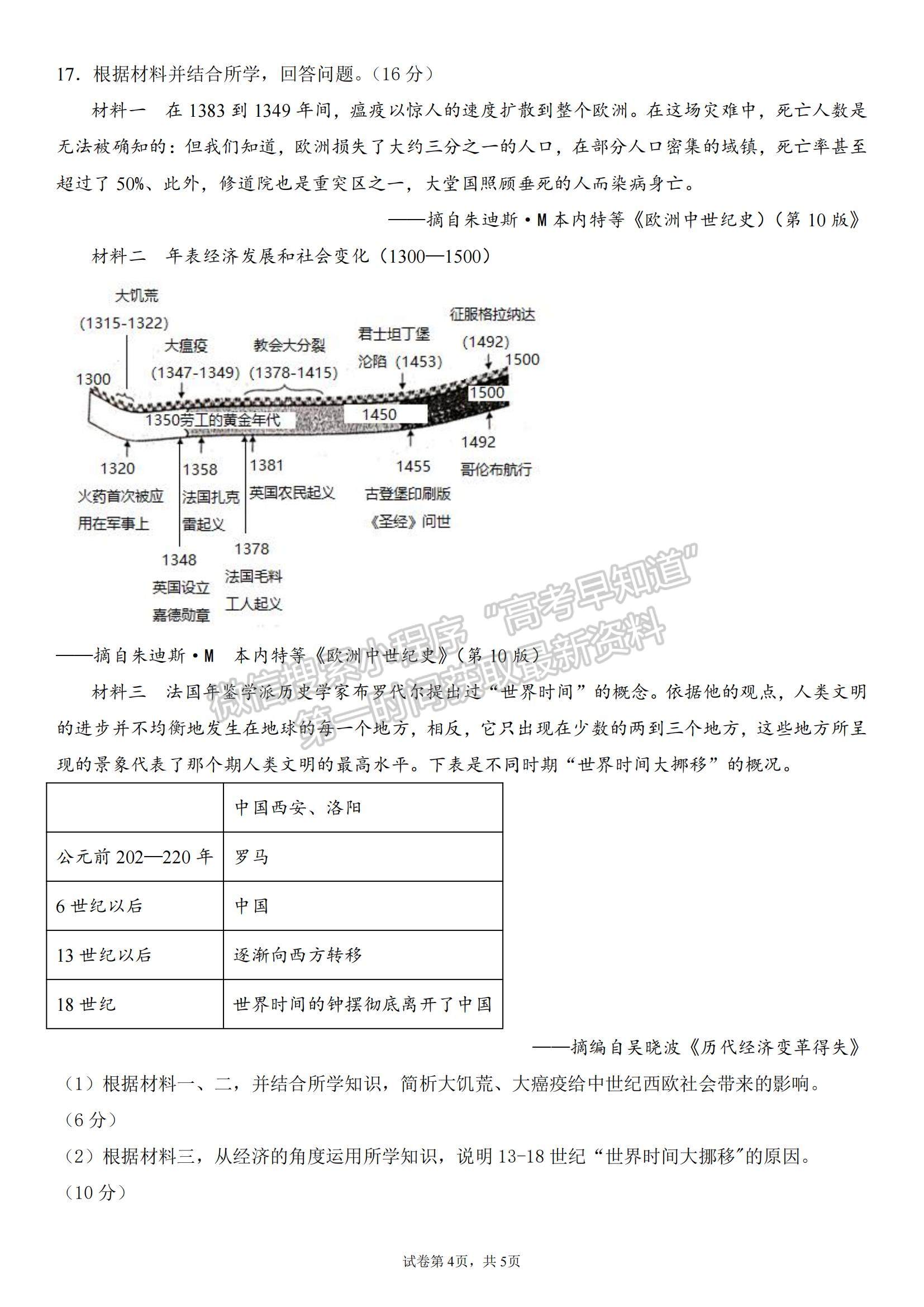 2022山東省濟南外國語學校高三上學期11月月考歷史試題及參考答案