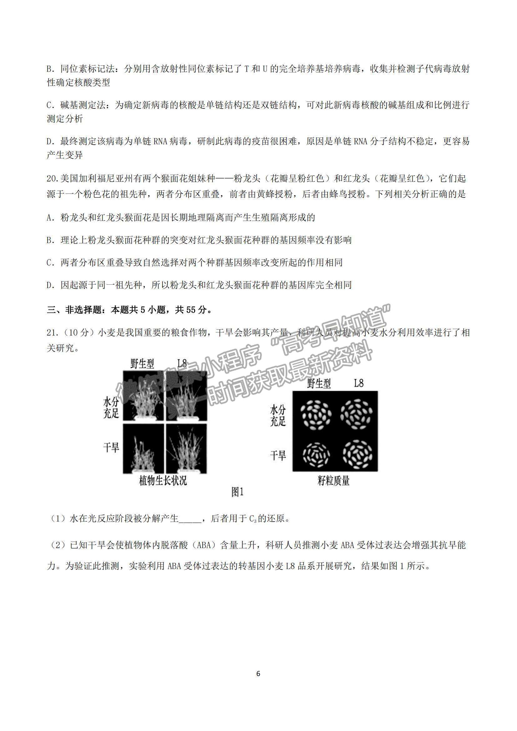 2022山東省濟(jì)南外國(guó)語(yǔ)學(xué)校高三上學(xué)期11月月考生物試題及參考答案