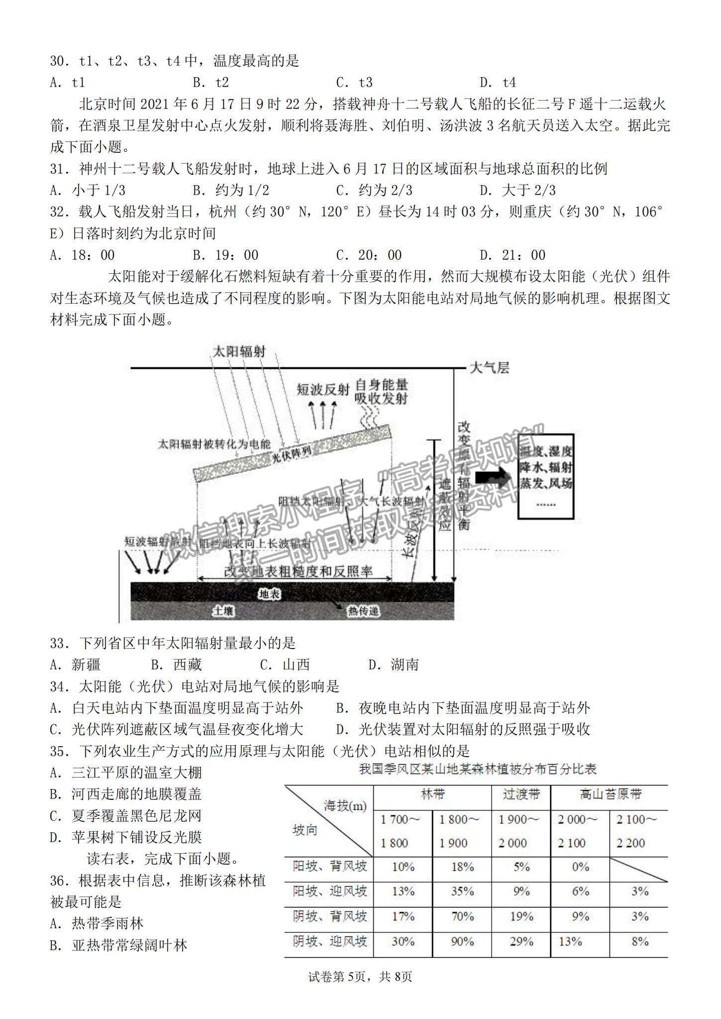 2022山西大學(xué)附屬中學(xué)高三上學(xué)期10月模塊診斷考試地理試題及參考答案