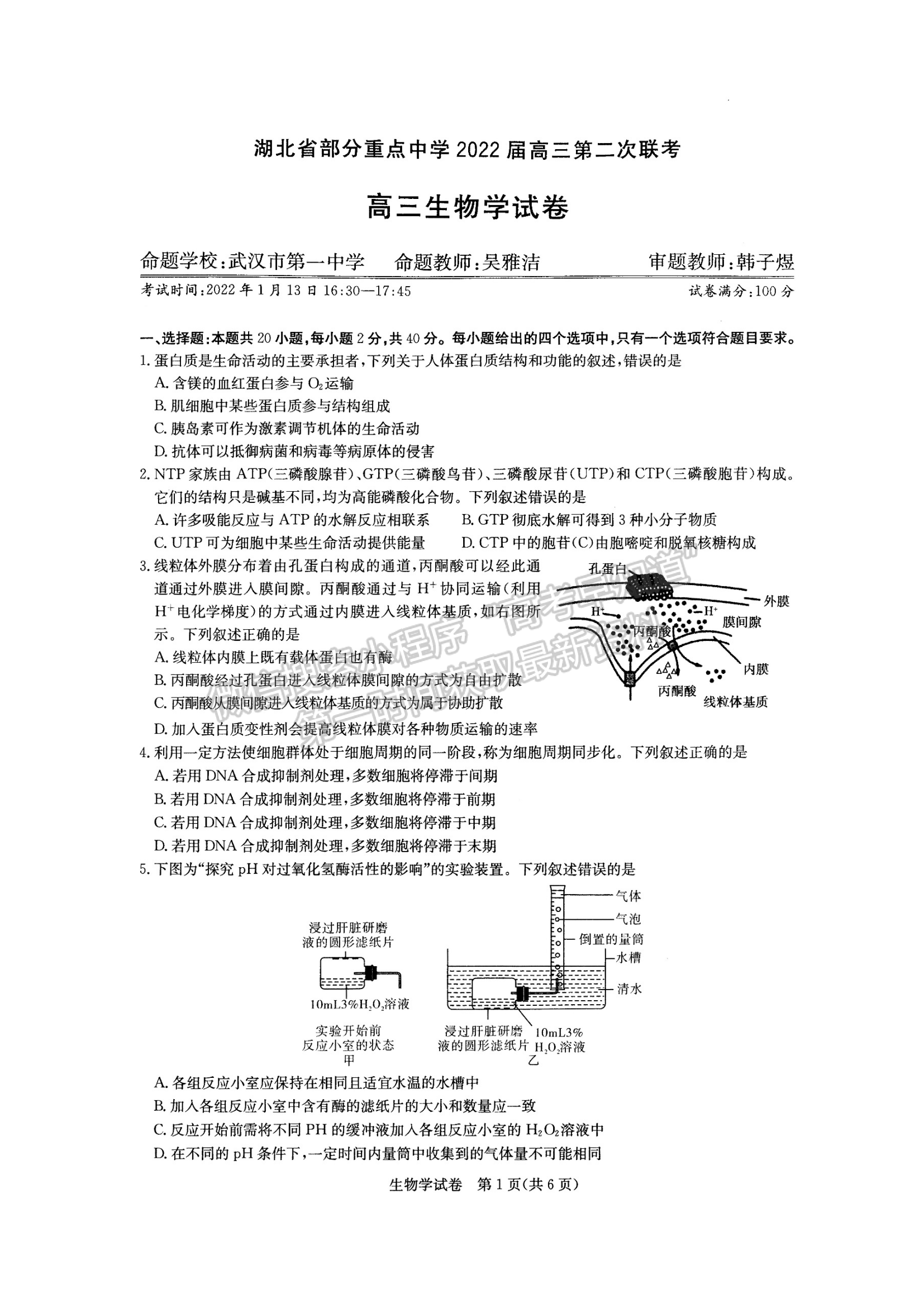 2022湖北部分重點(diǎn)中學(xué)高三第二次聯(lián)考生物試卷及答案