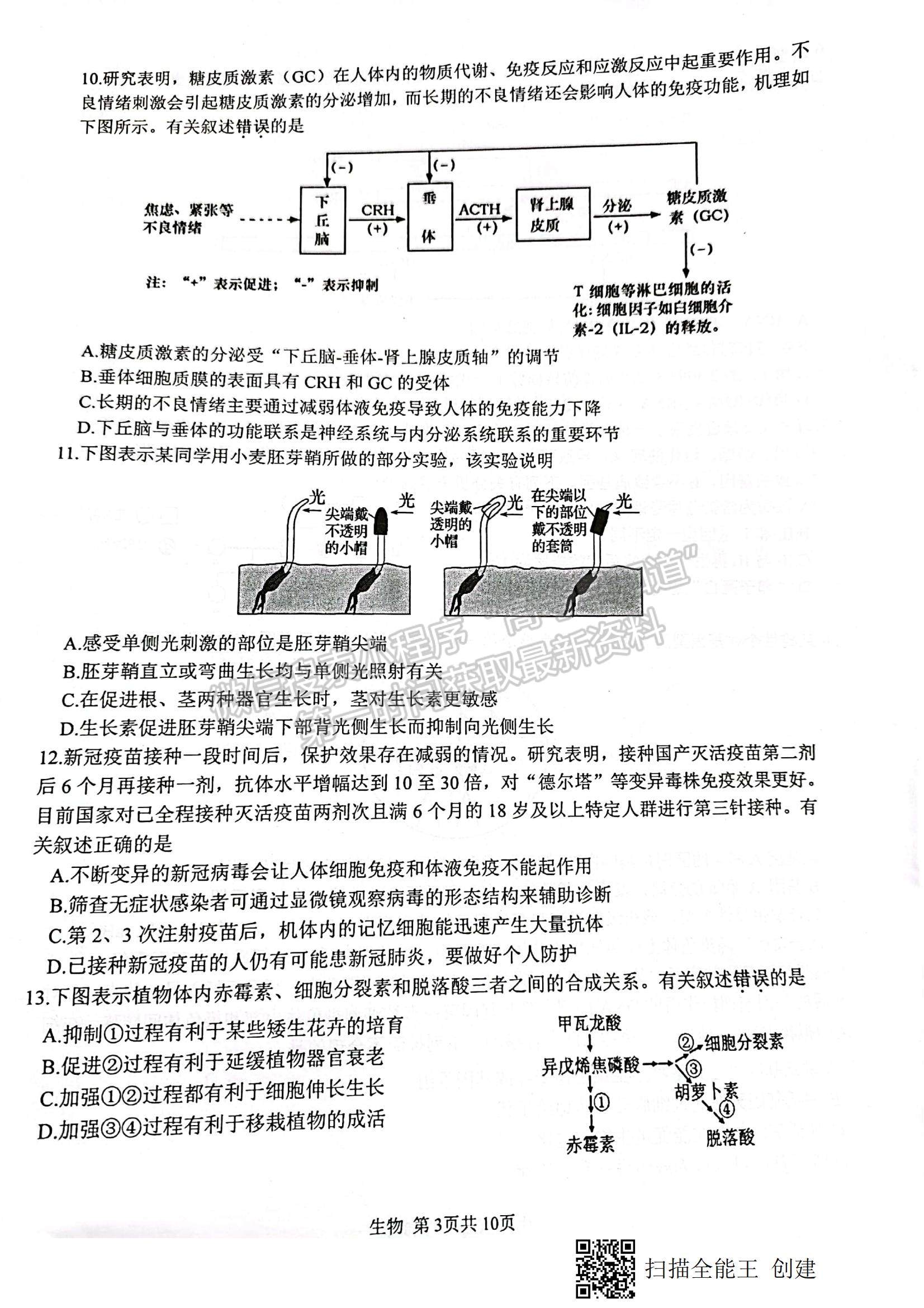 2022江蘇省徐州市高三上學(xué)期期中抽測生物試題及參考答案