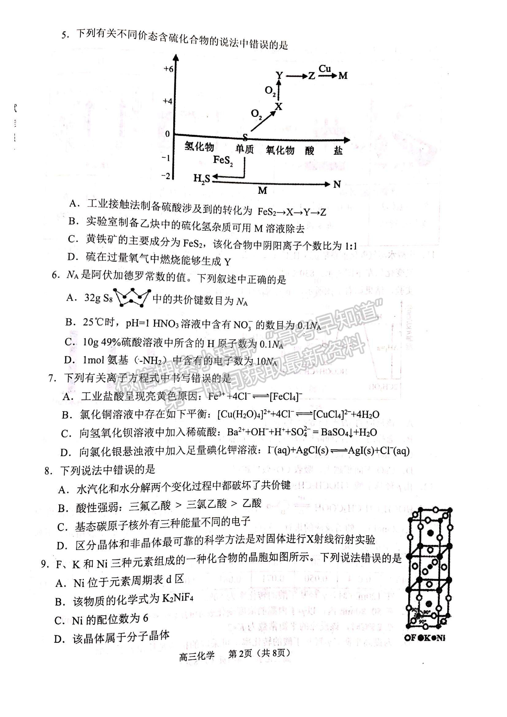 2022遼寧省沈陽市高三一?；瘜W(xué)試題及參考答案