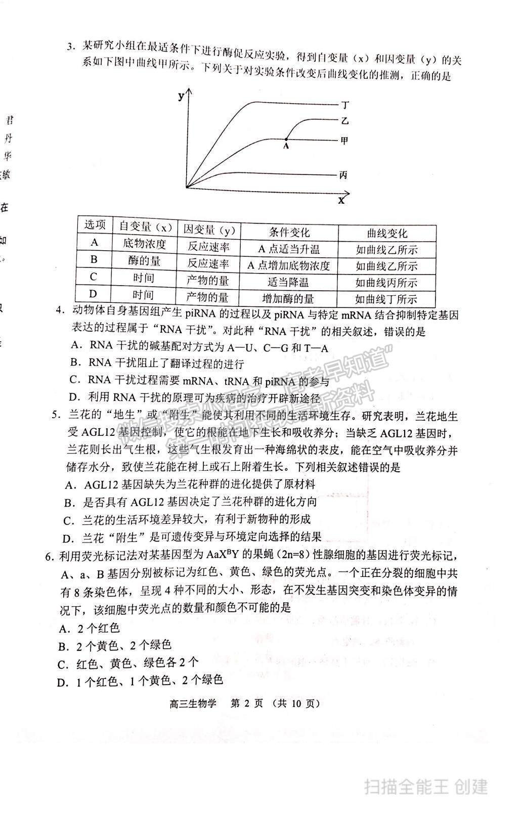 2022遼寧省沈陽市高三一模生物試題及參考答案