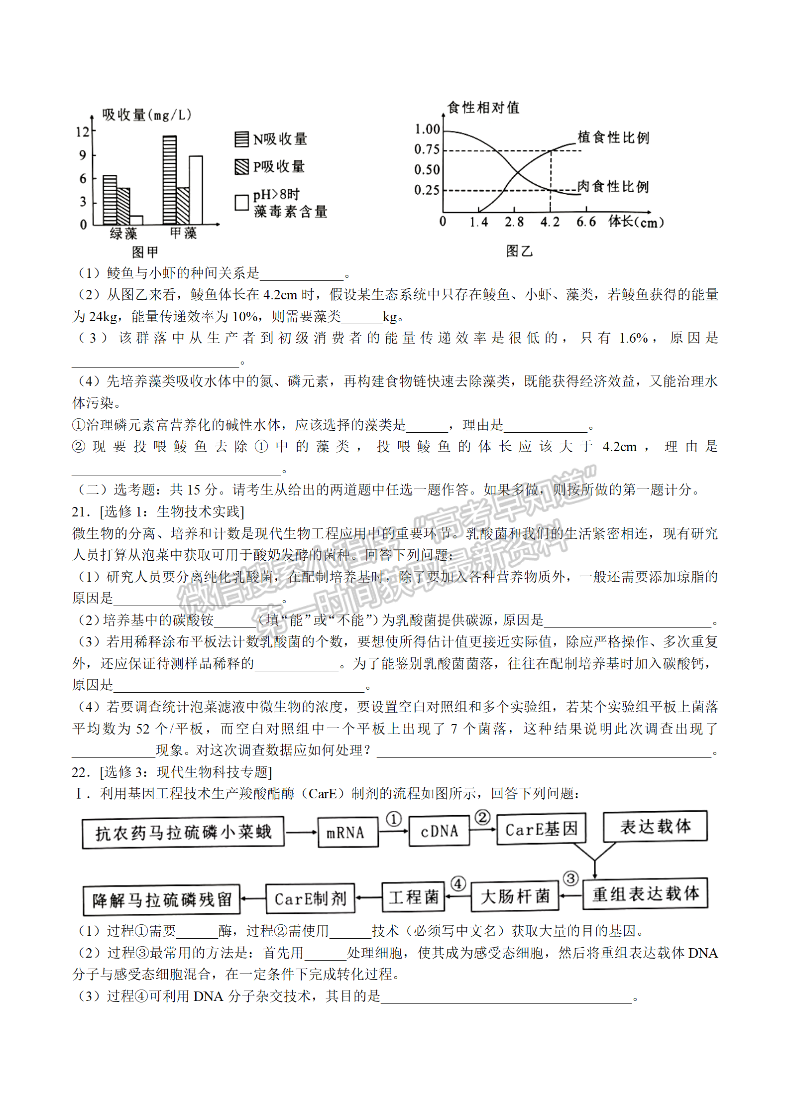 2022屆湖南永州市高三第一次適應性考試生物試題及答案