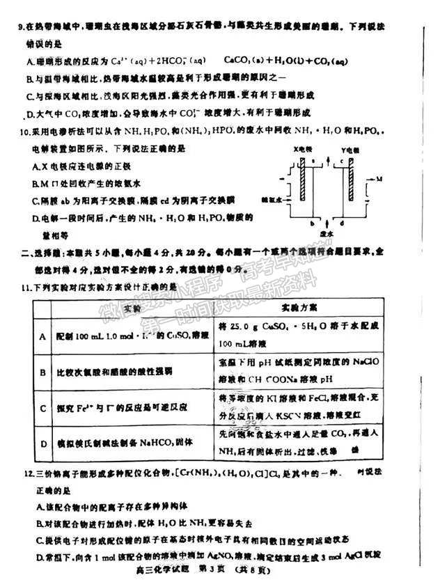 2022屆山東濟(jì)南市高三1月高三學(xué)情檢測(cè) 化學(xué)試題及參考答案