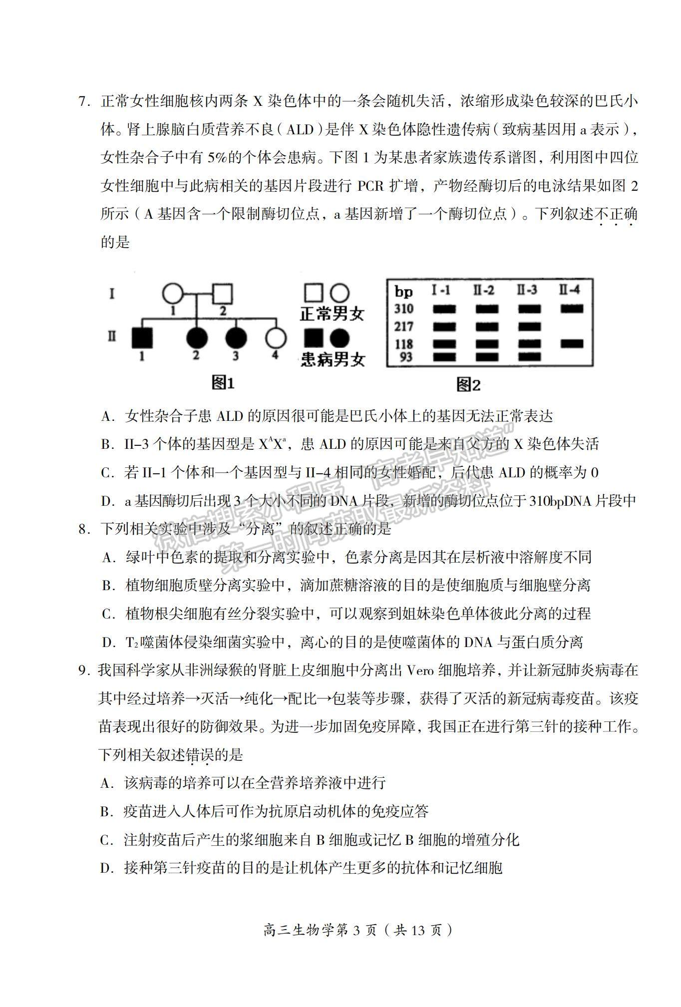 2022北京市房山區(qū)高三上學(xué)期期末考試生物試題及參考答案