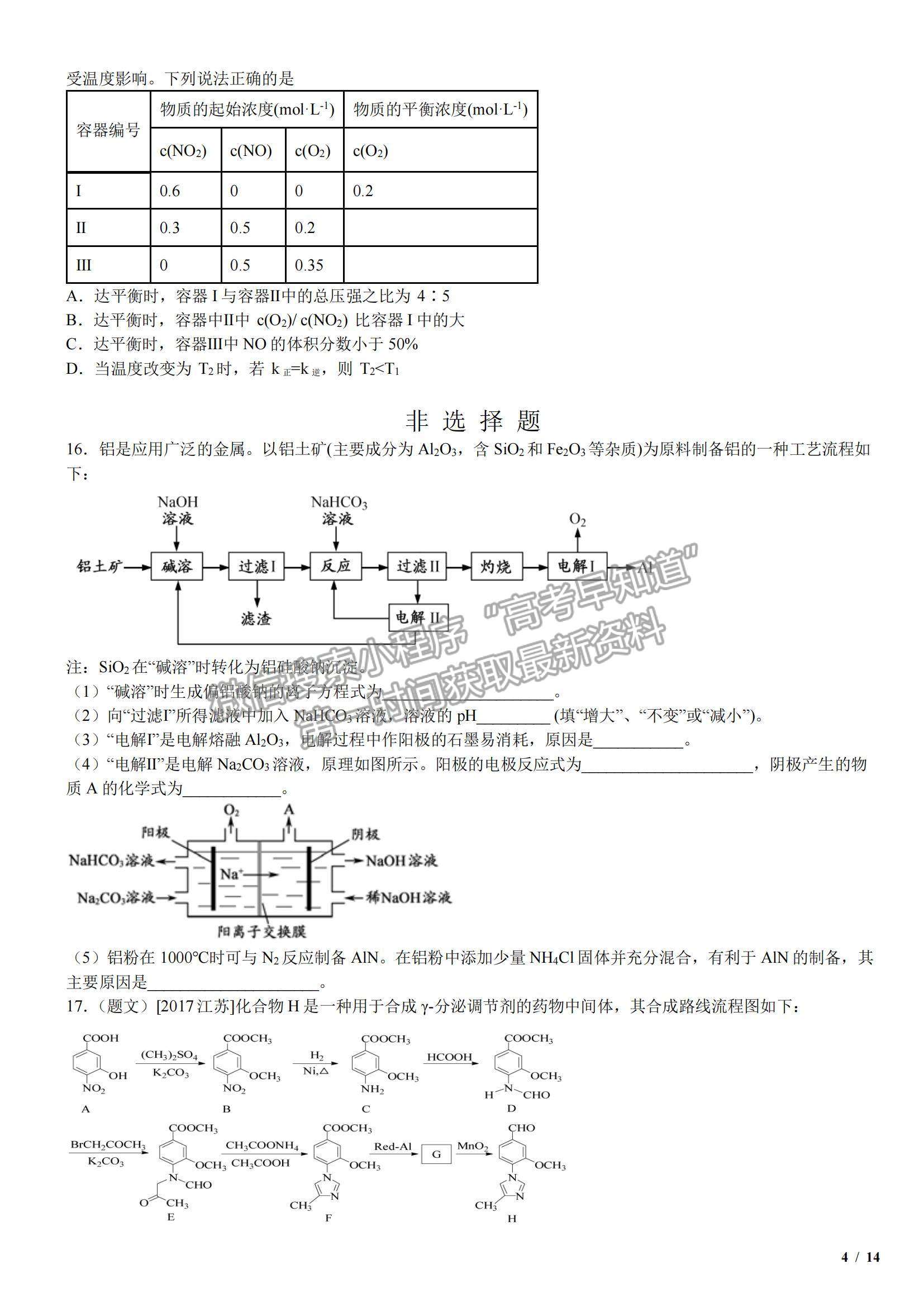 2017江蘇卷高考真題化學(xué)試卷及參考答案