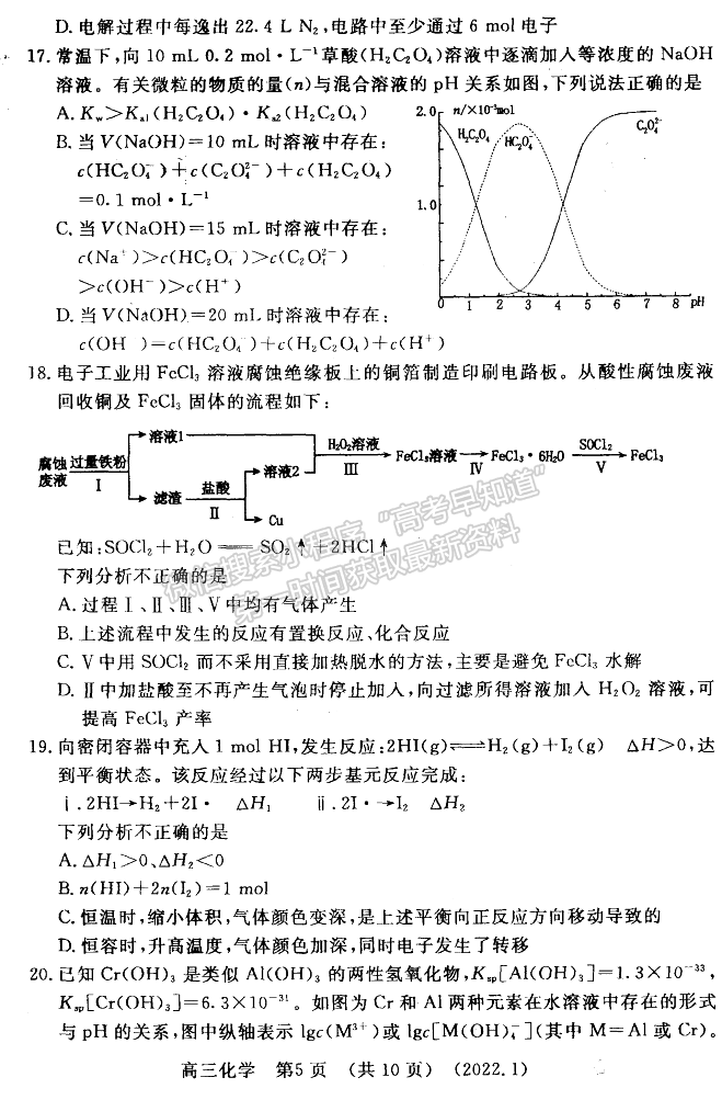 2022洛陽高三一練化學(xué)試卷及參考答案