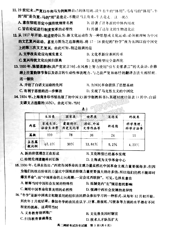 2021-2022四川省成都市高二期末調研歷史試卷