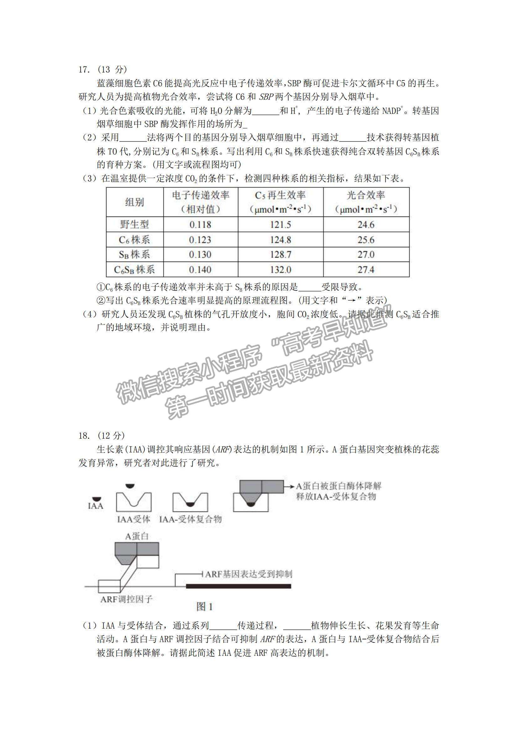 2022北京市西城區(qū)高三上學期期末考試生物試題及參考答案