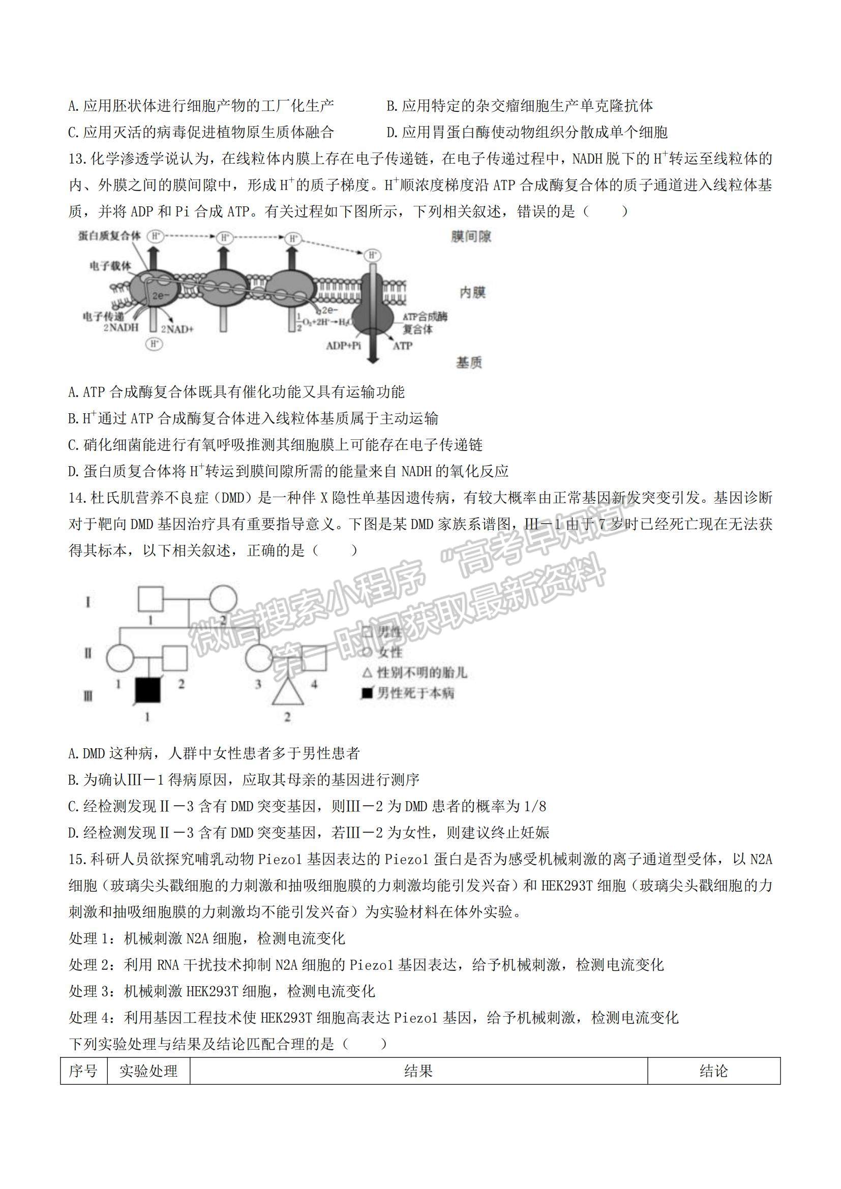 2022泉州市高三第二次質(zhì)檢生物試題及參考答案