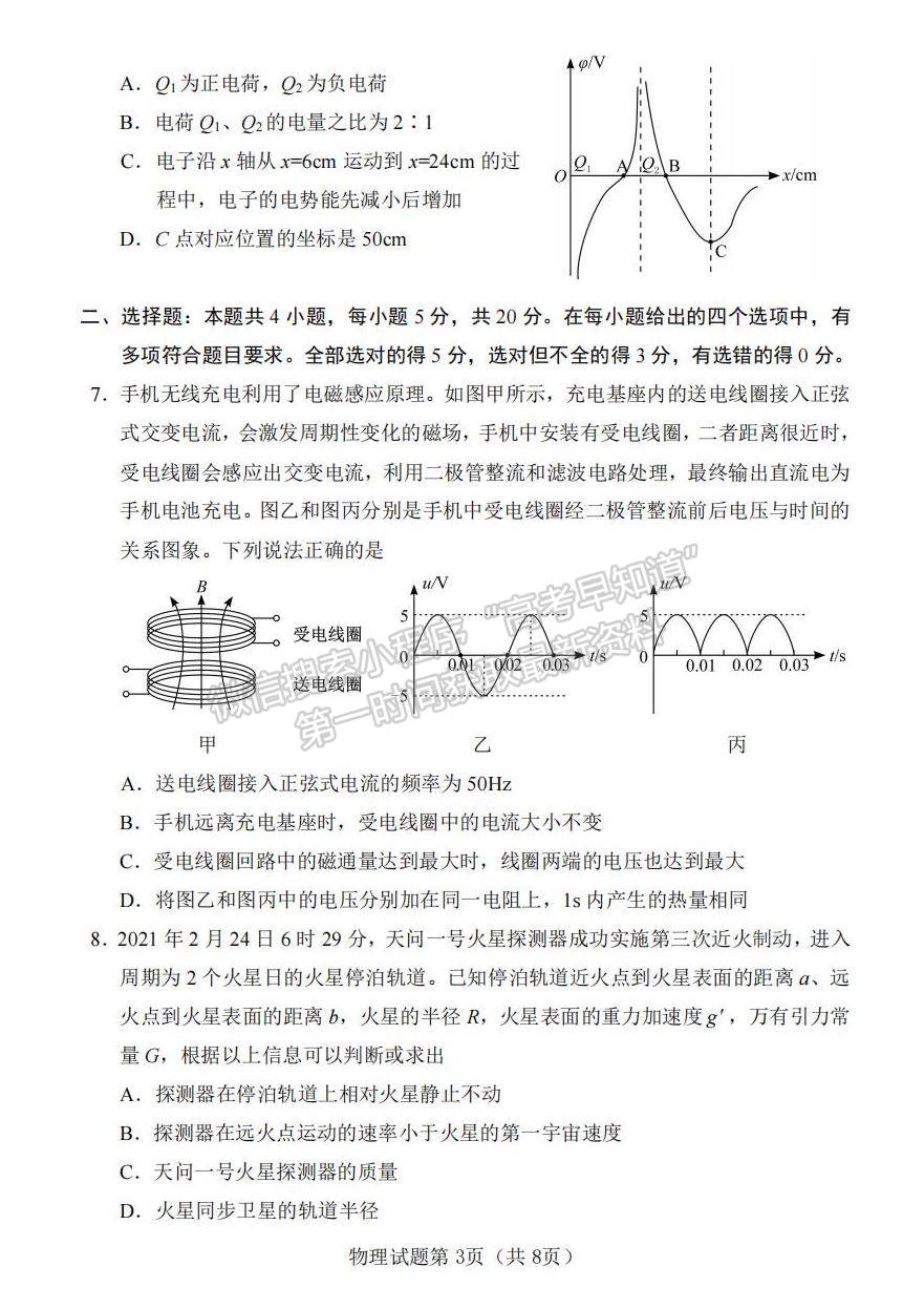 2022屆湖南懷化、長(zhǎng)沙高三新高考適應(yīng)性考試物理試題及答案