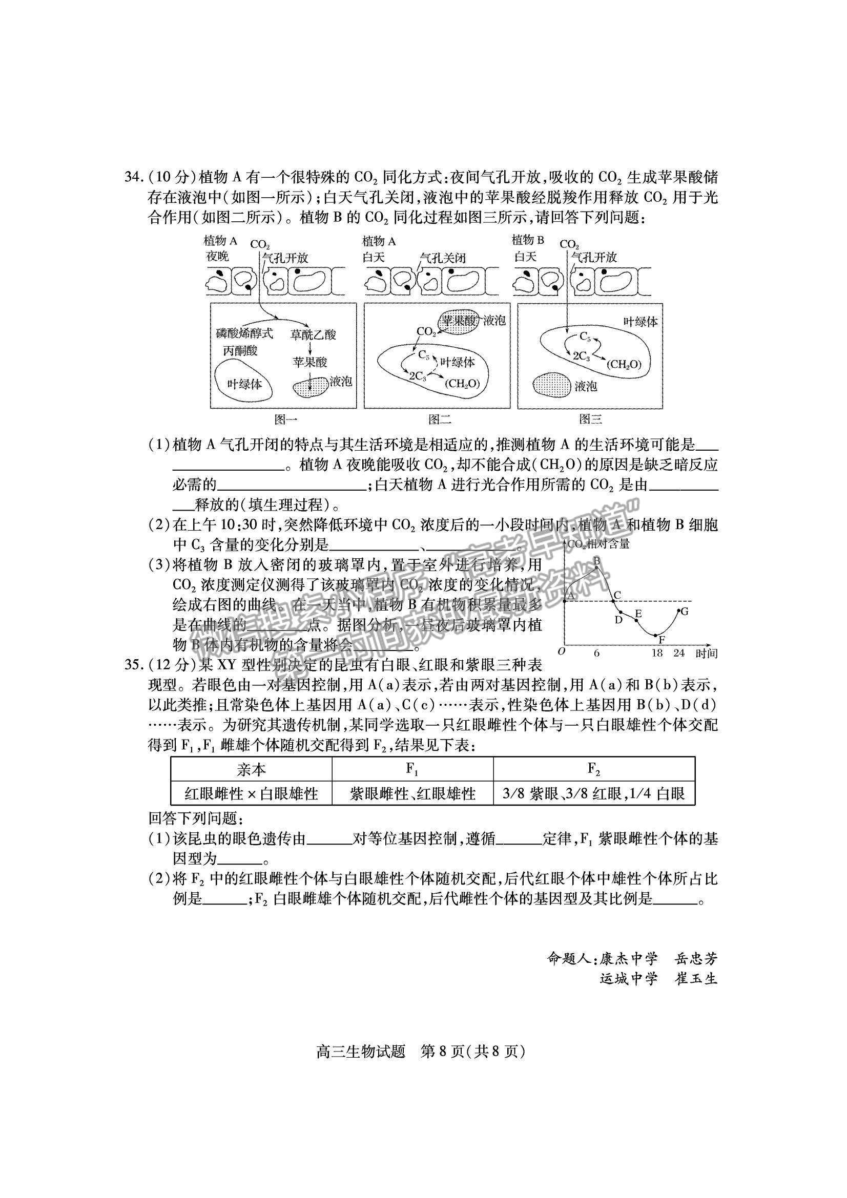 2022山西運(yùn)城市高三上學(xué)期期中調(diào)研測(cè)試生物試卷及答案