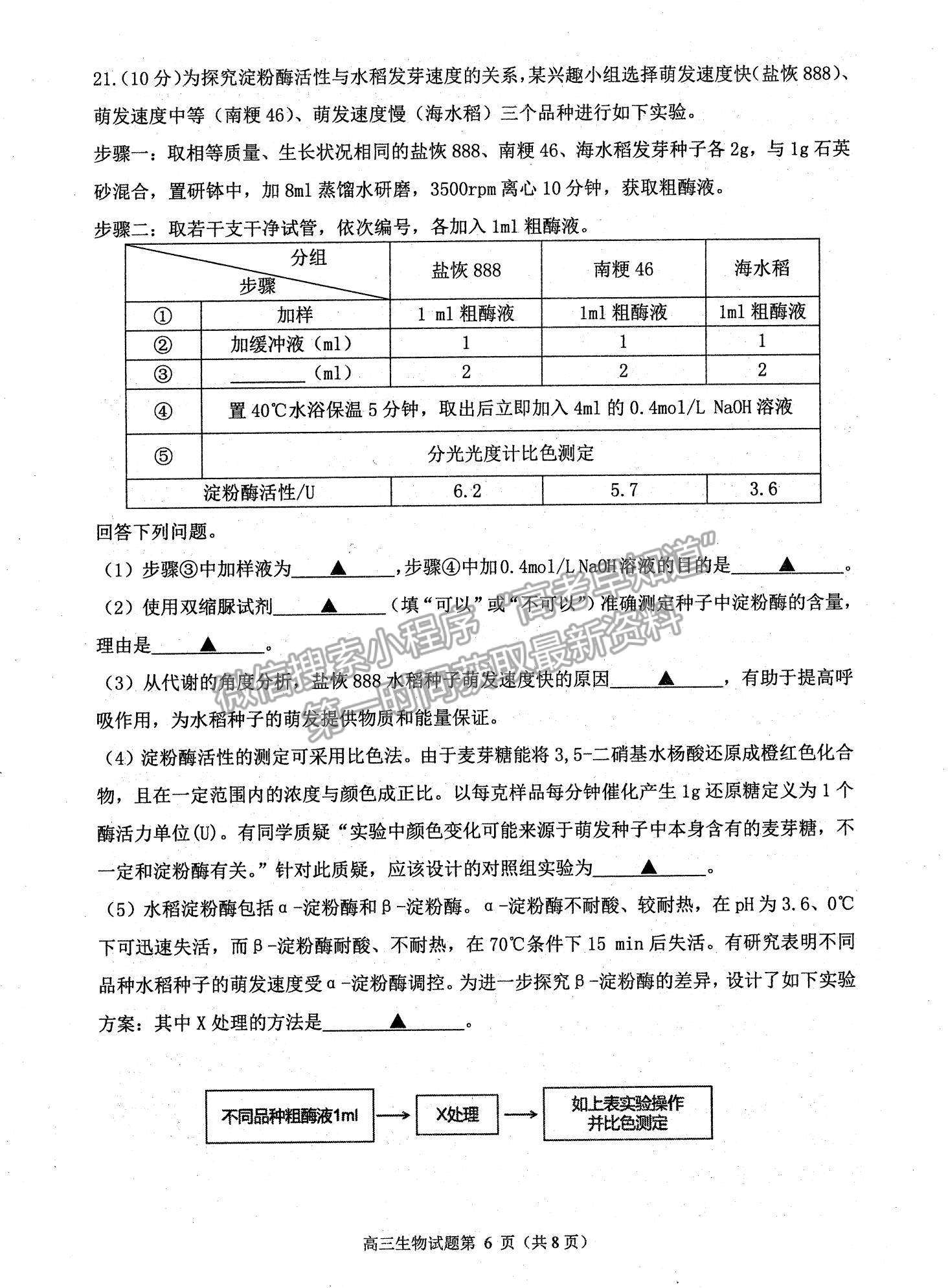 2022江蘇省連云港市高三上學期期中調(diào)研考試生物試題及參考答案