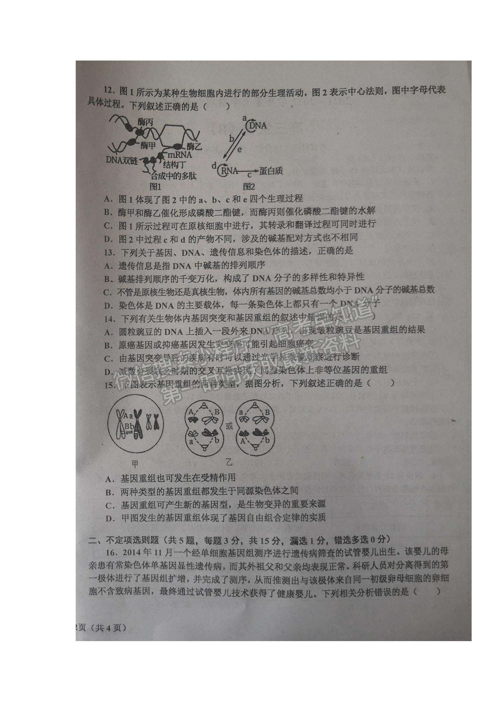 2022遼寧省遼東南協(xié)作體高三上學(xué)期期中考試生物試題及參考答案