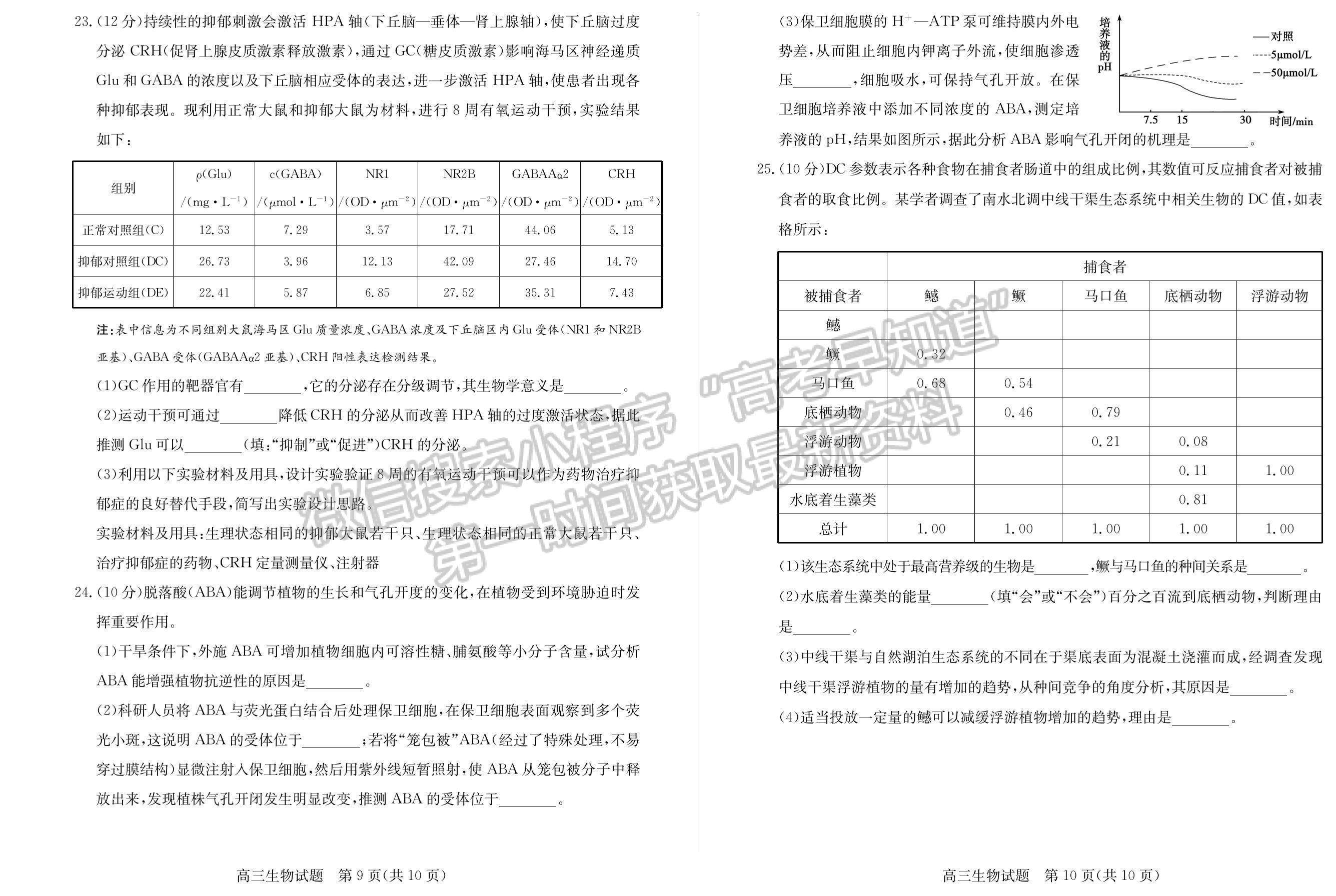 2022屆山東省德州市高三上學期期末考試 生物試題及參考答案