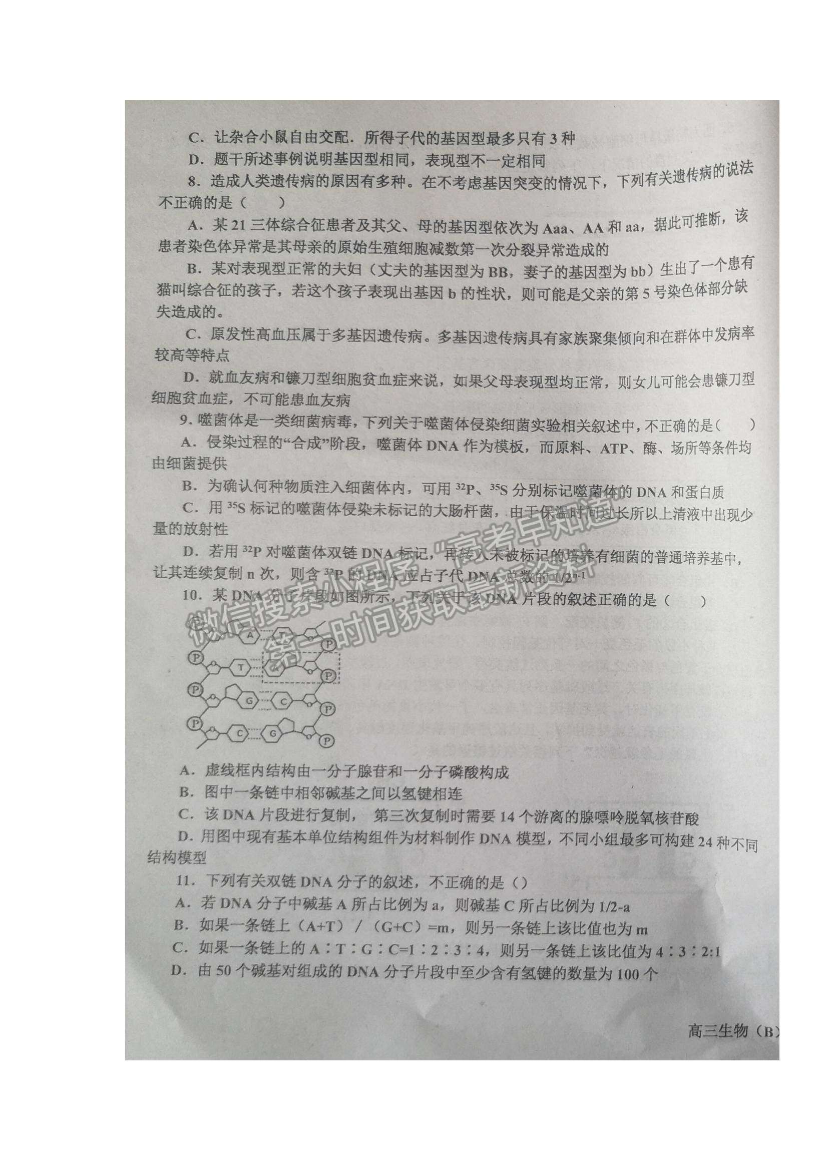 2022辽宁省辽东南协作体高三上学期期中考试生物试题及参考答案