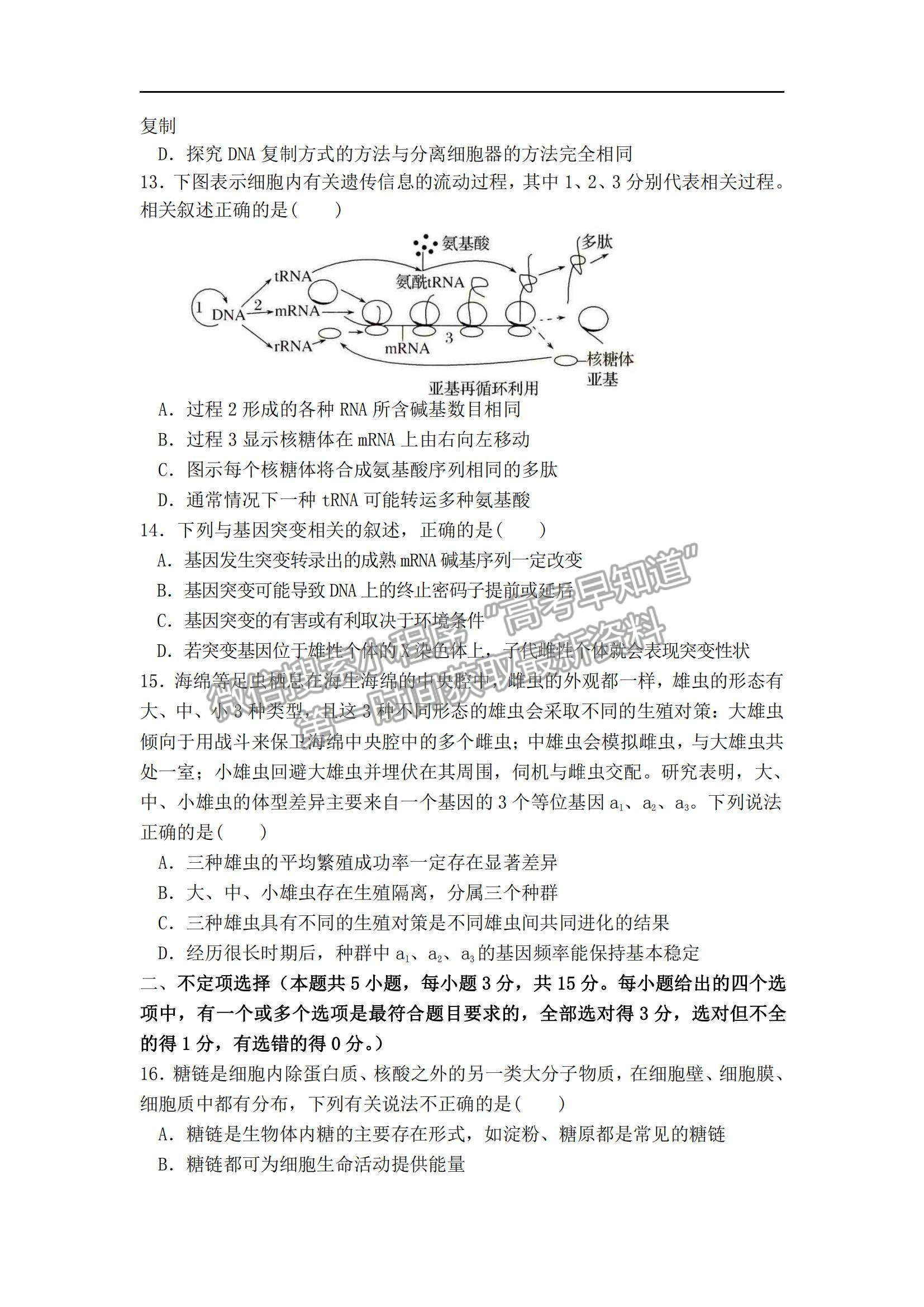 2022遼寧六校高三上學期期中聯考生物試題及參考答案