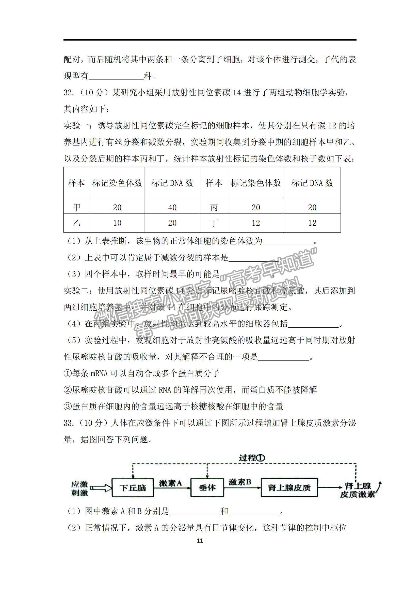 2022广东华南师大附中高三1月模拟考试生物试题及参考答案