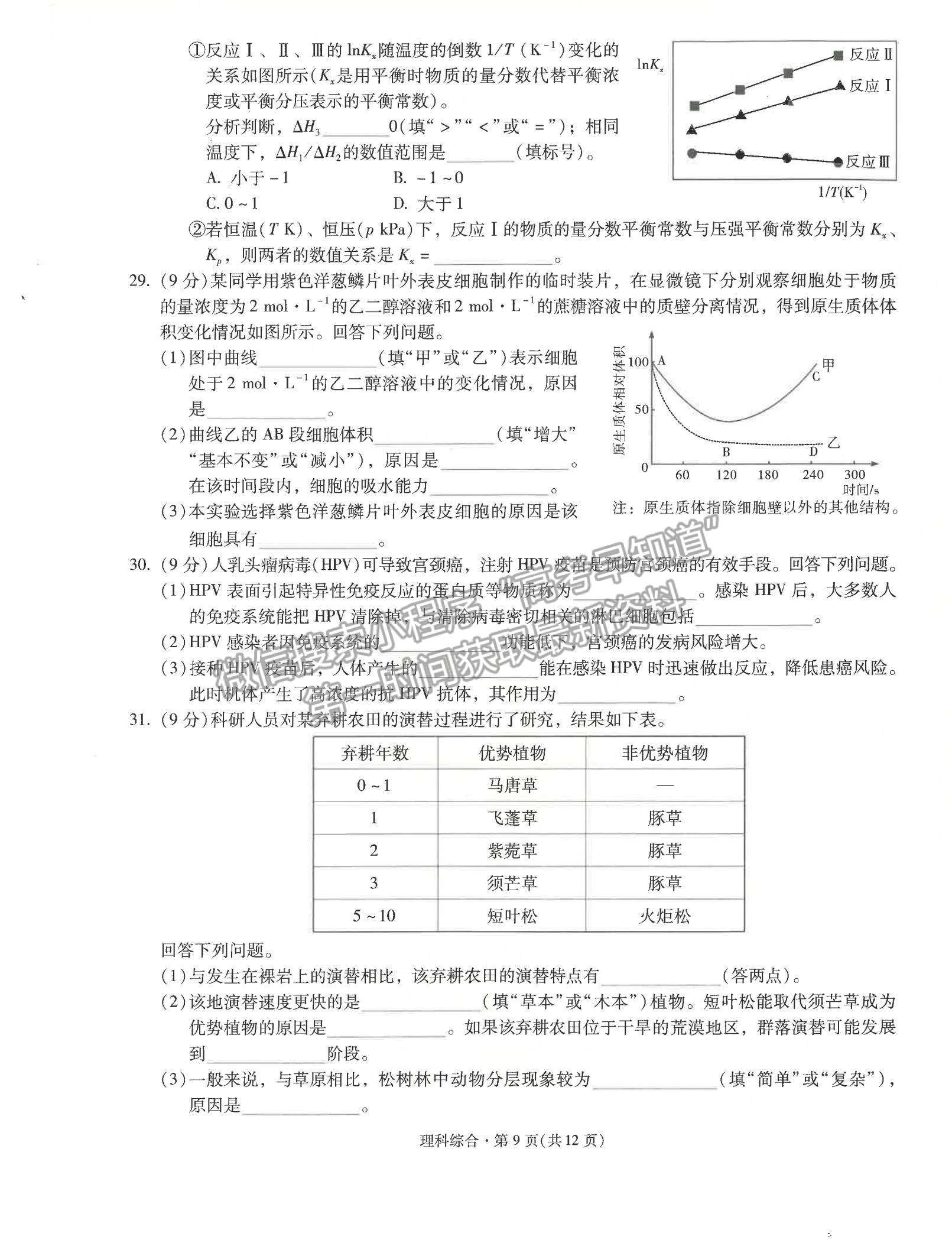 2022云南省昆明一中月考（六）理綜試題及參考答案