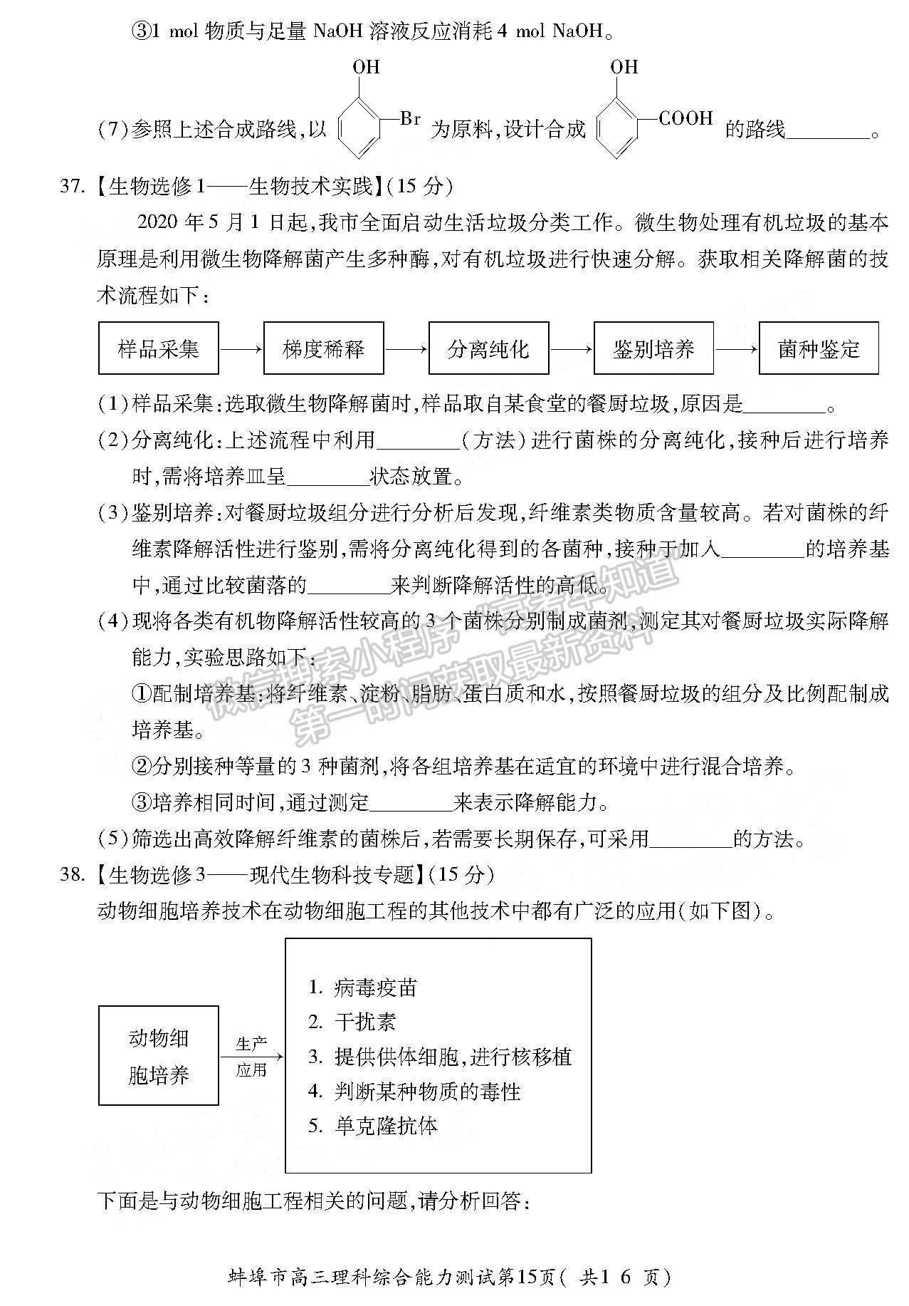 2022蚌埠第二次質(zhì)量檢測理綜試卷及答案