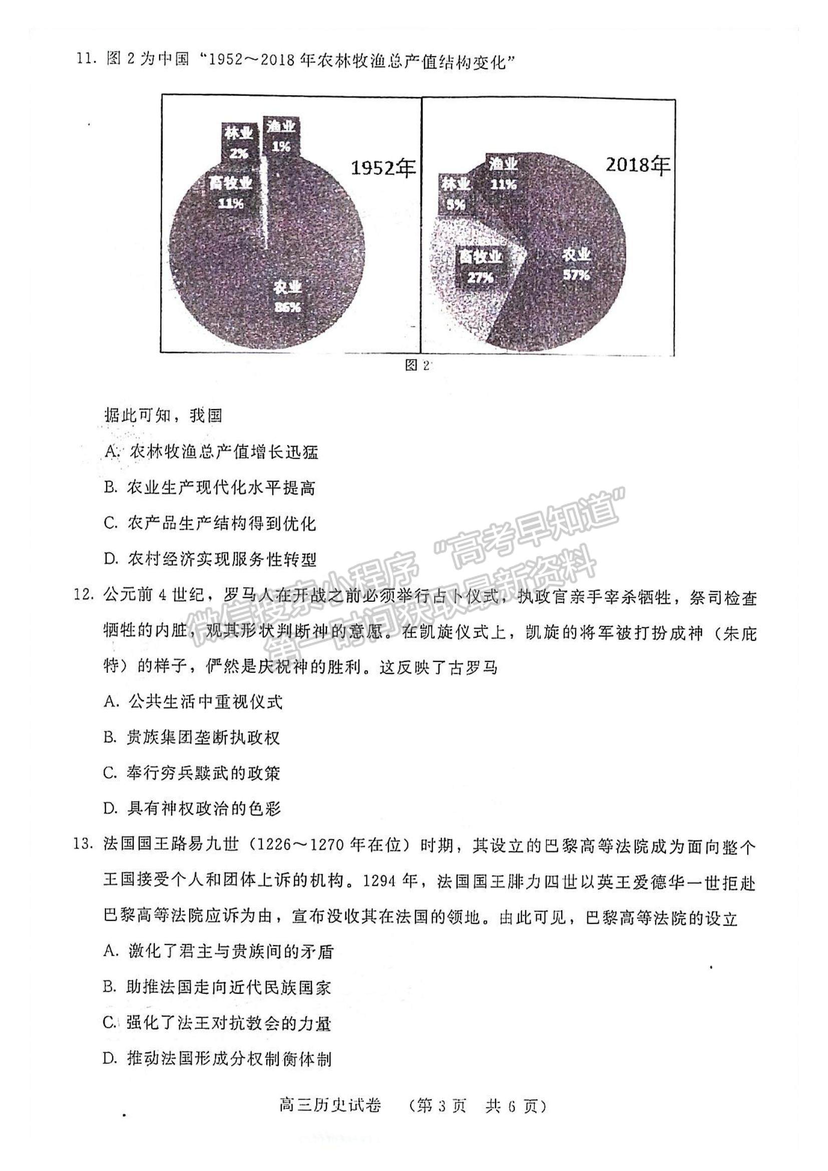 2022福州市高三上學(xué)期期末質(zhì)量抽測(cè)歷史試題及參考答案