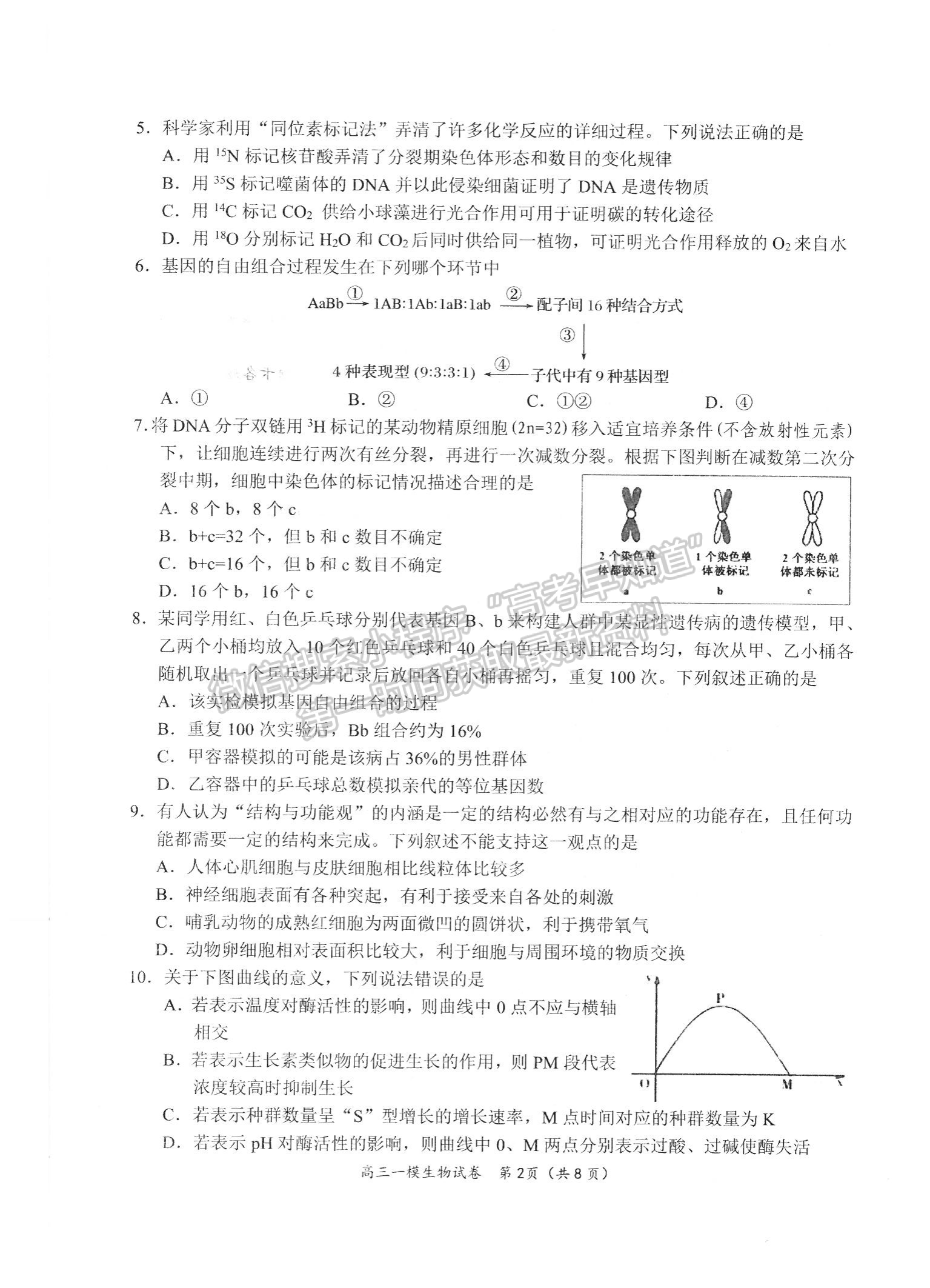 2022屆湖南省岳陽(yáng)市高三教學(xué)質(zhì)量監(jiān)測(cè) （一模）生物試題及答案