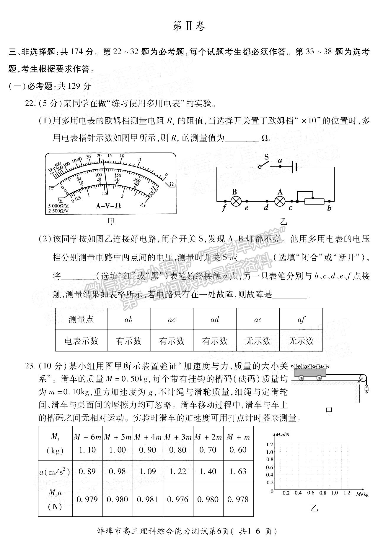 2022蚌埠第二次質(zhì)量檢測理綜試卷及答案