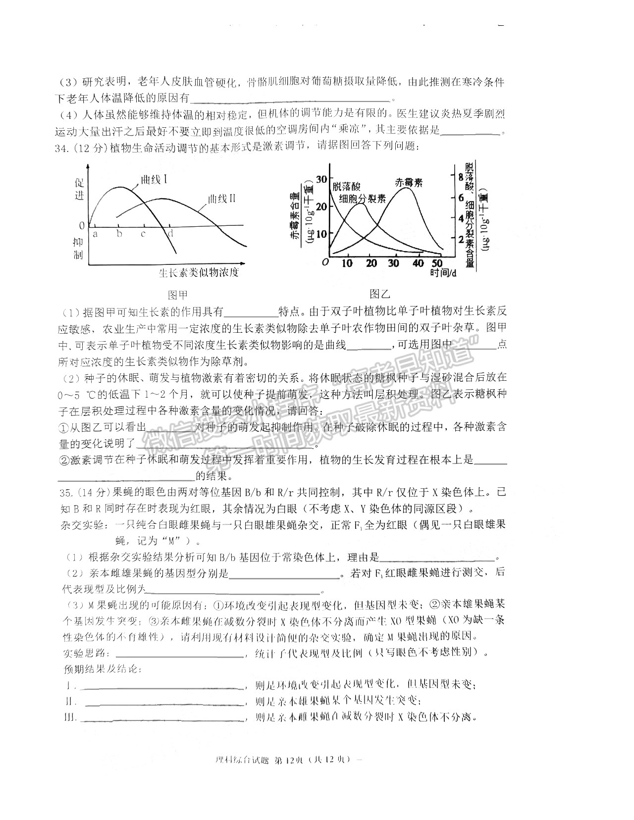 2022淮南一模理綜試卷及答案