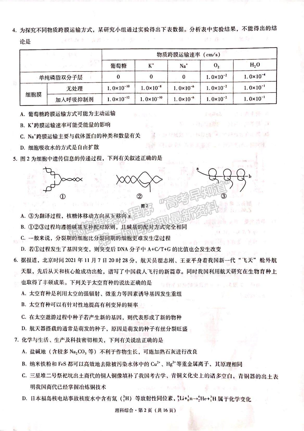 2022云南省昭通市高中畢業(yè)診斷性檢測理綜試題及參考答案