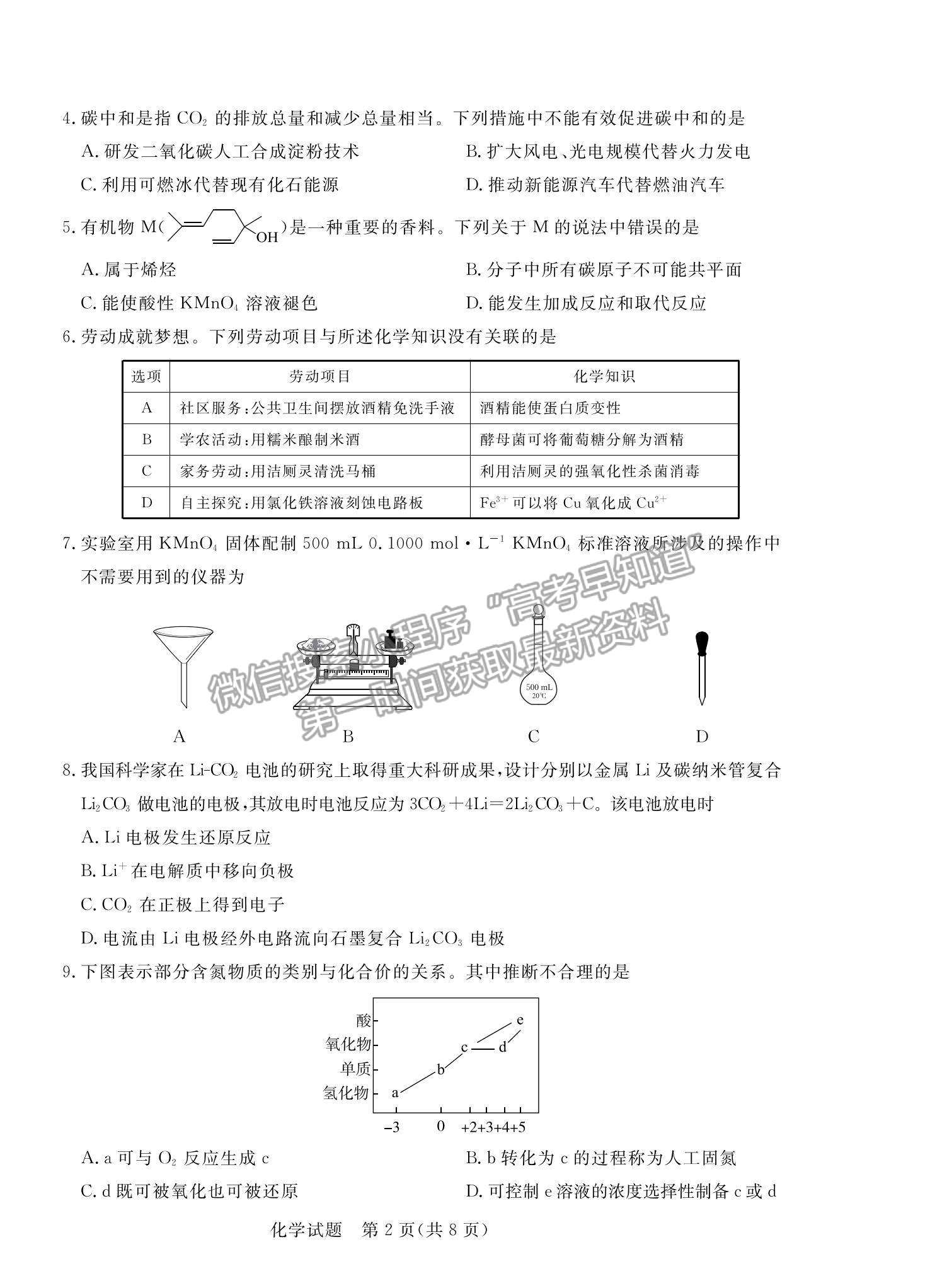 2022廣東省肇慶市高三二模化學試題及參考答案